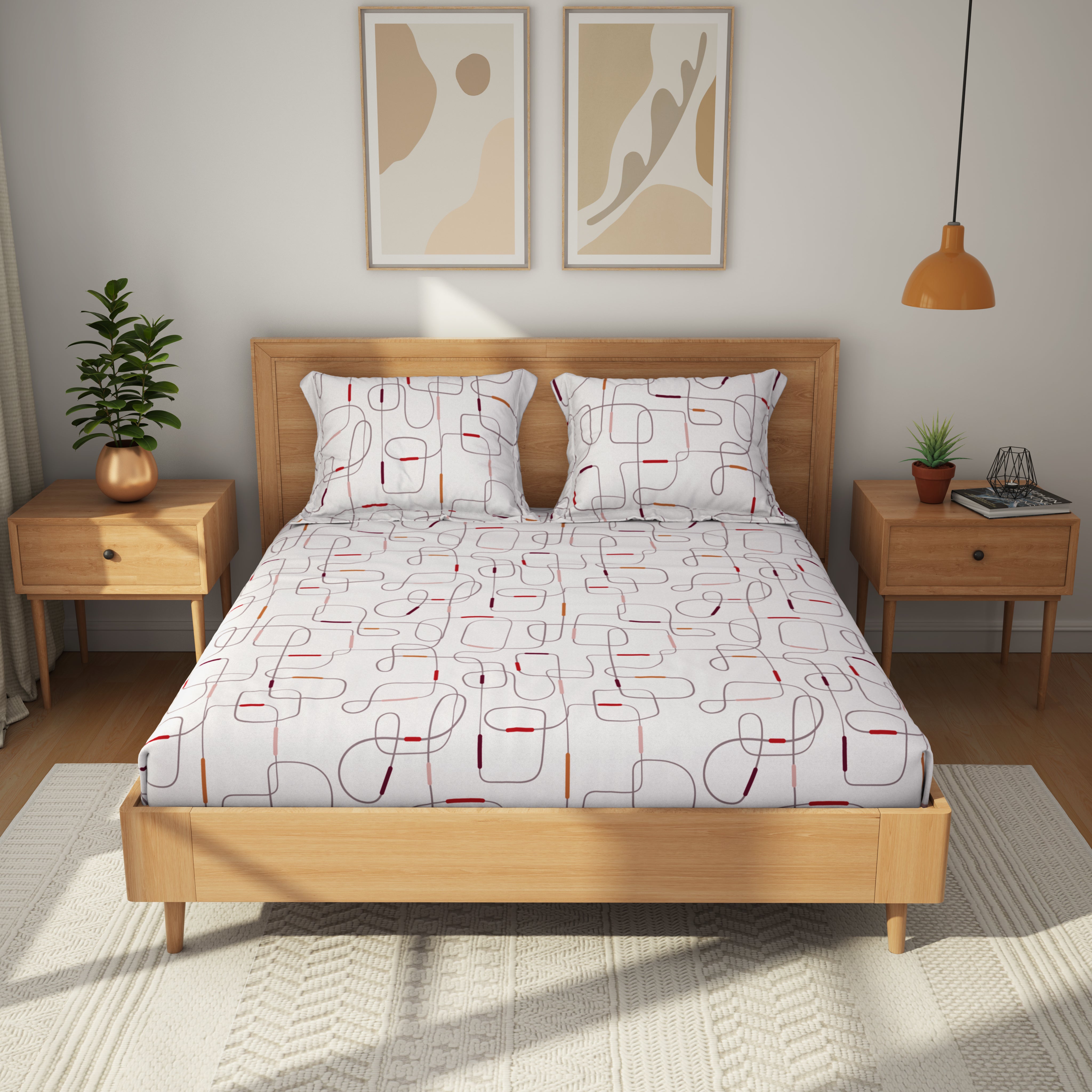 Comfort Collection, Bold & Beyond | Printed King Bedsheet Set | 120 TC Cotton - Maroon by Himeya