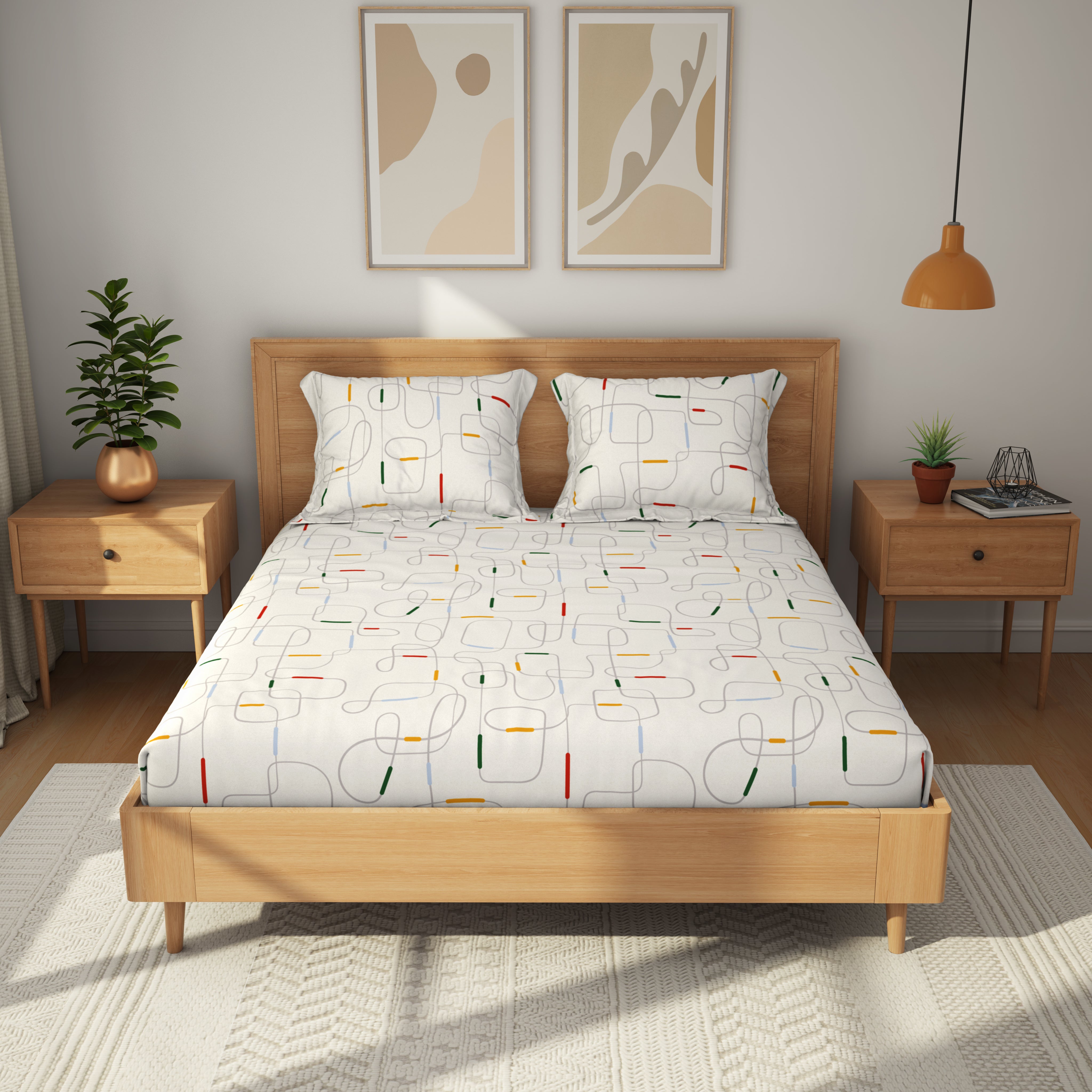 Comfort Collection, Bold & Beyond | Printed King Bedsheet Set | 120 TC Cotton - Multi Hue by Himeya