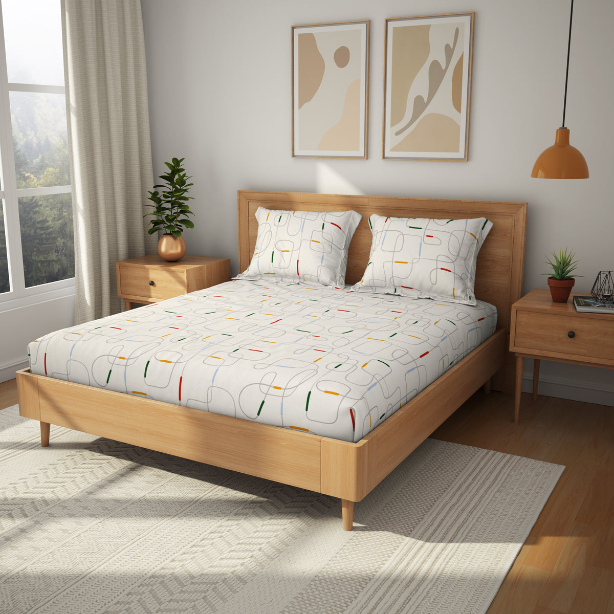 The Comfort Collection | Printed King Bedsheet Set | 120 TC Cotton | Multi Hue