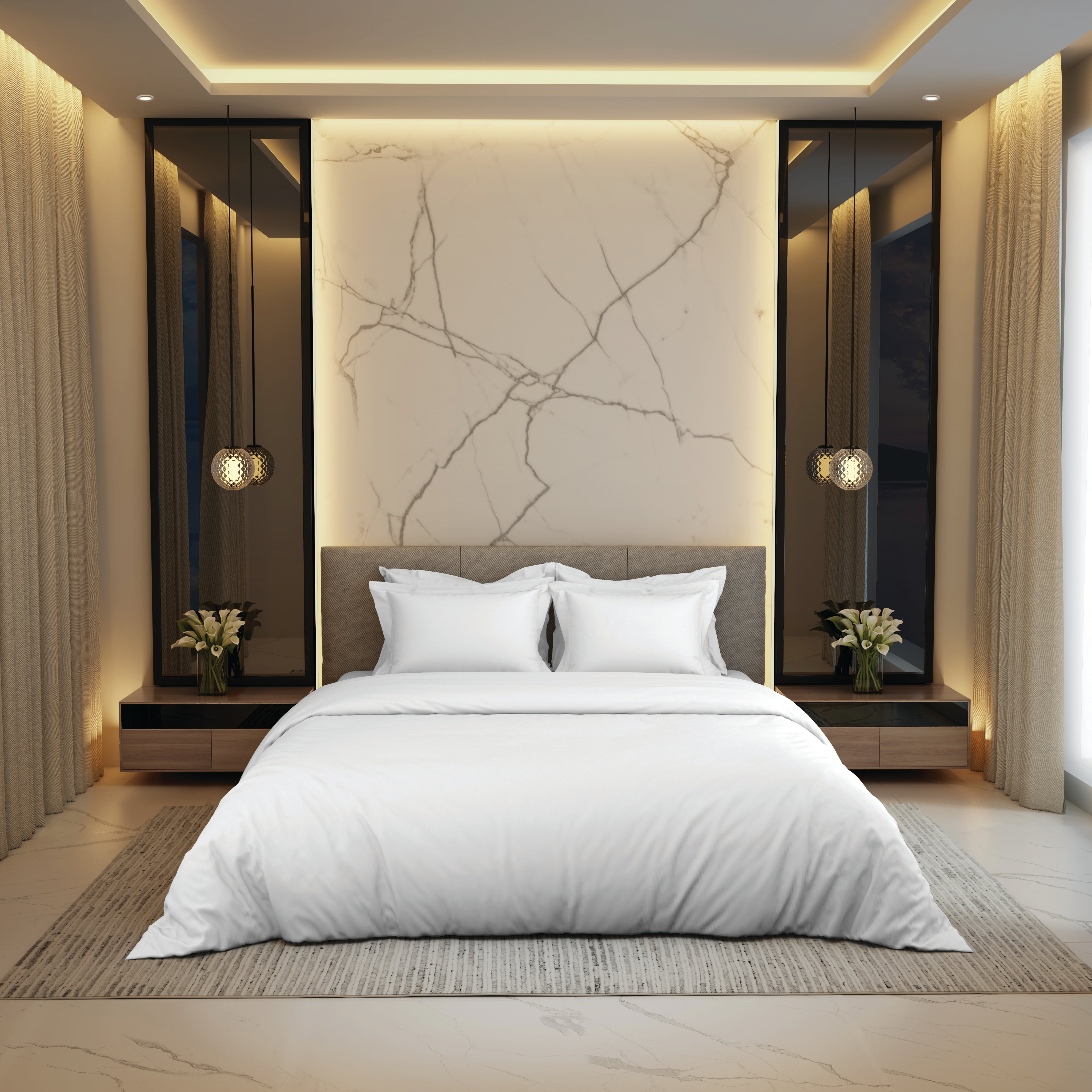 Gold Collection, Impression | Printed King Bedsheet Set | 300 TC Cotton - Moon White by Himeya