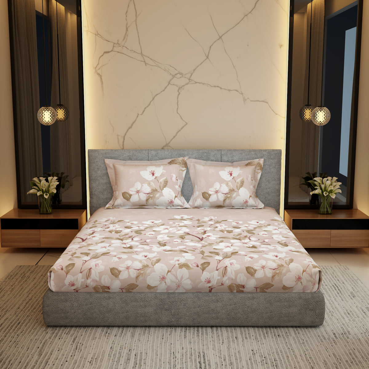 The Gifting Collection | King Bedsheet Set (1+4) | 300 TC Cotton | Peach Clay