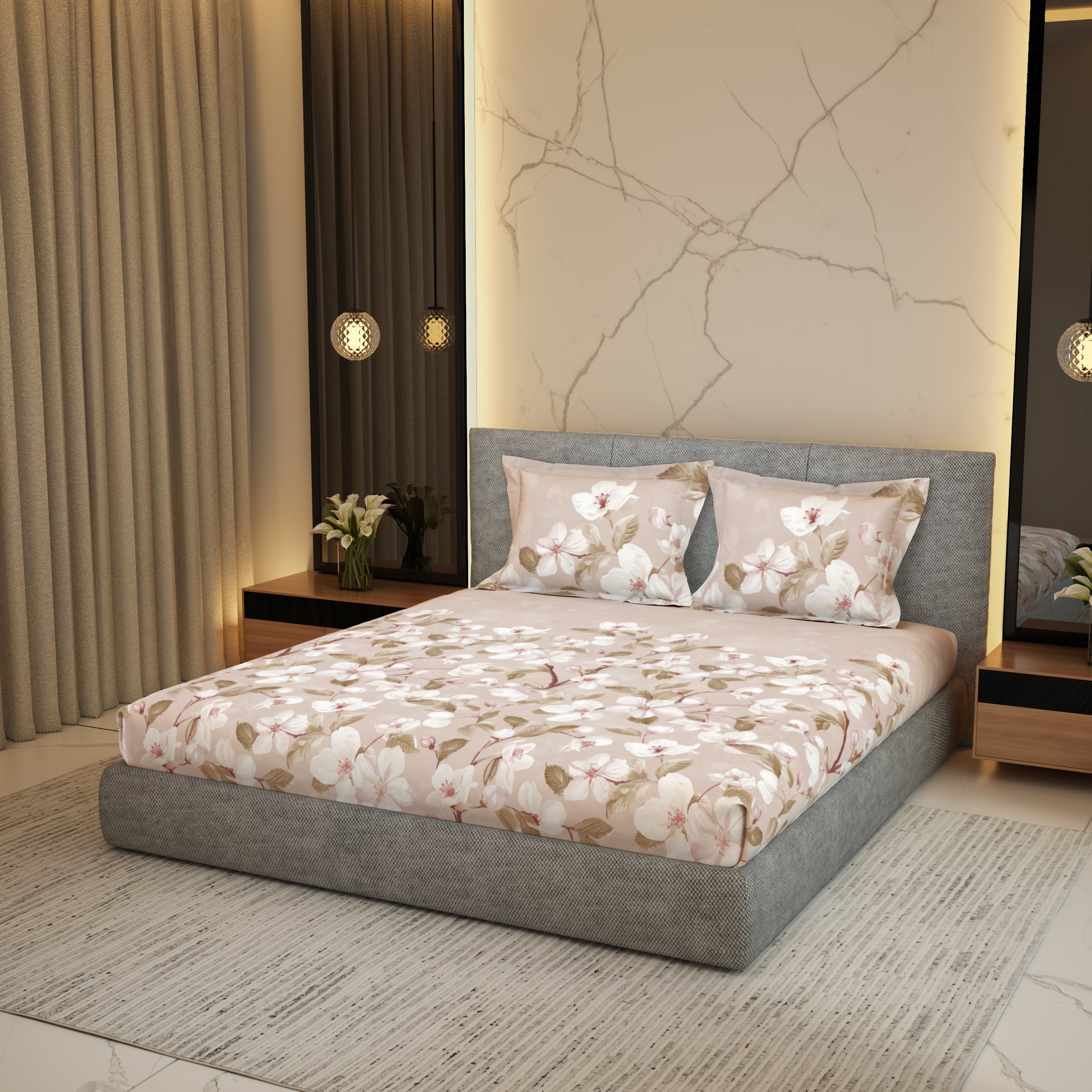 The Gifting Collection | King Bedsheet Set (1+4) | 300 TC Cotton | Peach Clay