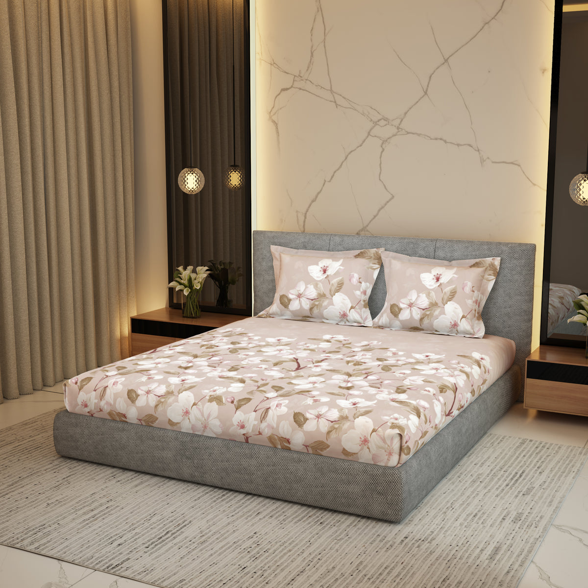 The Gifting Collection | King Bedsheet Set (1+4) | 300 TC Cotton | Peach Clay