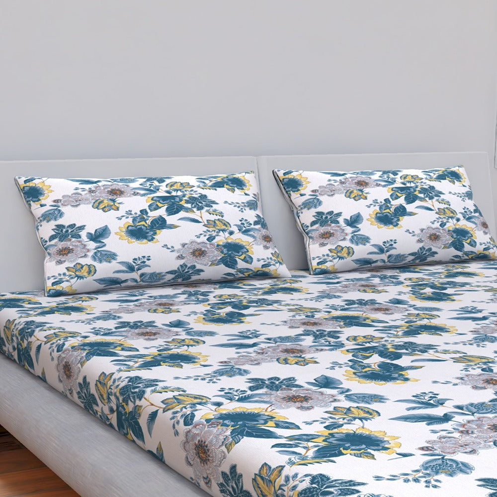 Himeya 144 TC 100% Cotton Percale Rotary Jade Garden - Double Bedsheet Set (Multi)