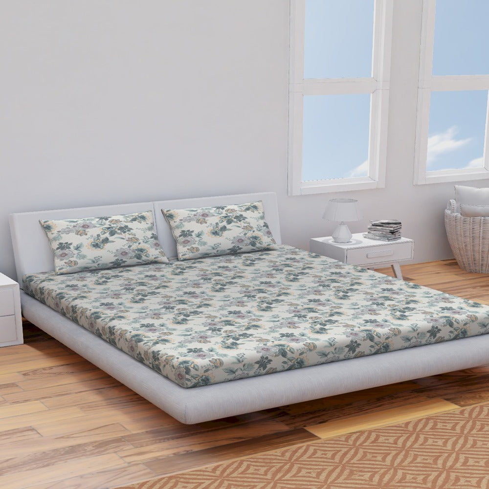 Himeya 144 TC 100% Cotton Percale Rotary Jade Garden - Double Bedsheet Set (Mint Greens)