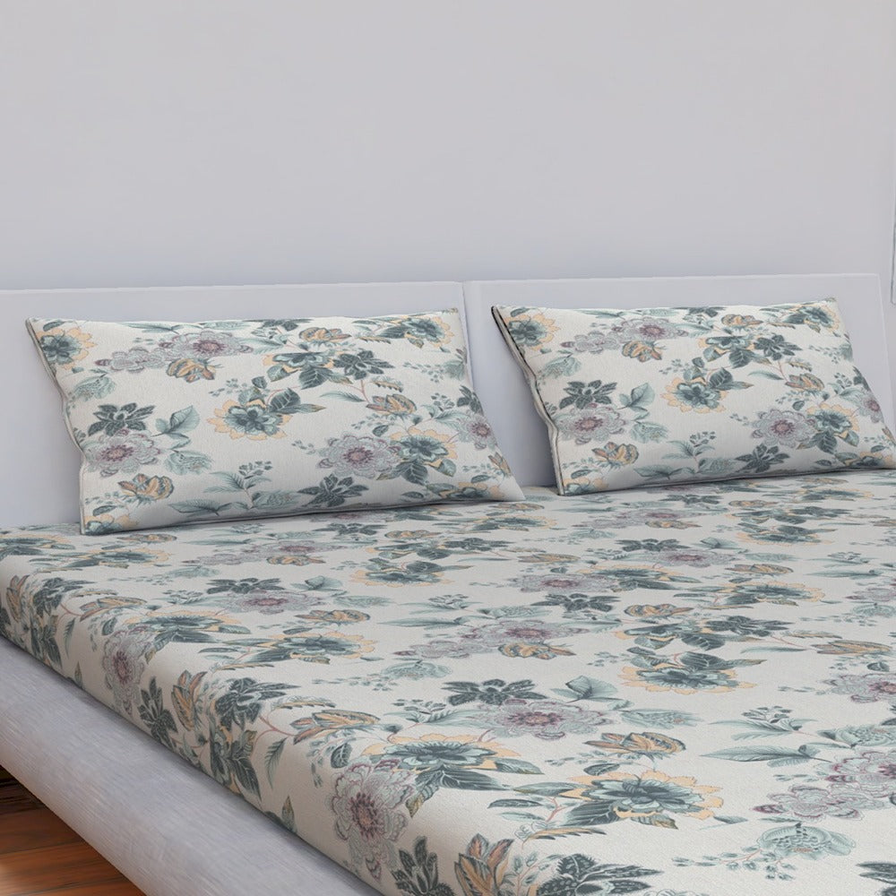 Himeya 144 TC 100% Cotton Percale Rotary Jade Garden - Double Bedsheet Set (Mint Greens)