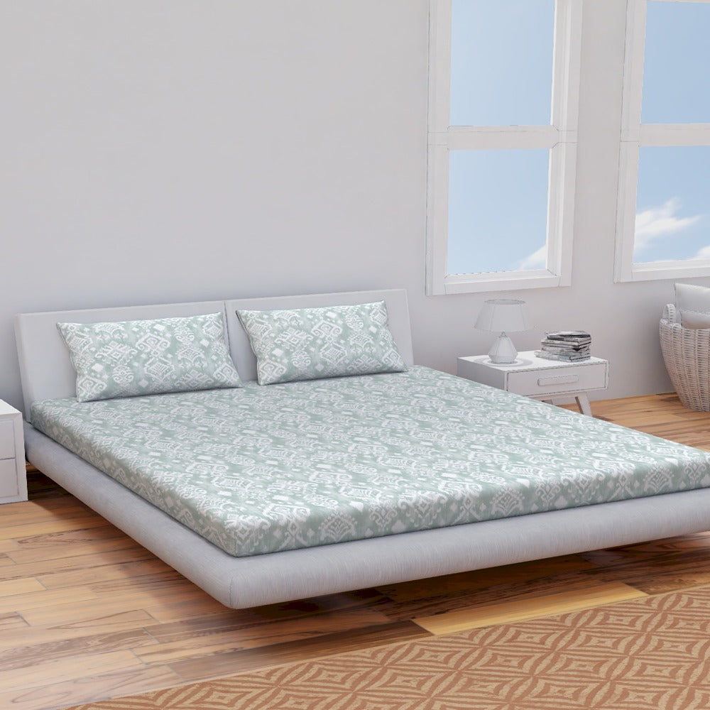 Himeya 144 TC 100% Cotton Percale Rotary Batiki - Double Bedsheet Set (Mint)