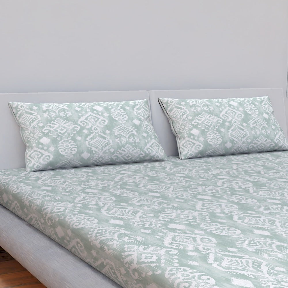 Himeya 144 TC 100% Cotton Percale Rotary Batiki - Double Bedsheet Set (Mint)