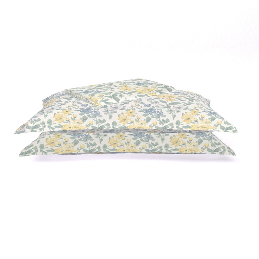 Himeya 144 TC 100% Cotton Percale Rotary Floriana - Double Bedsheet Set (Yellow Mint)