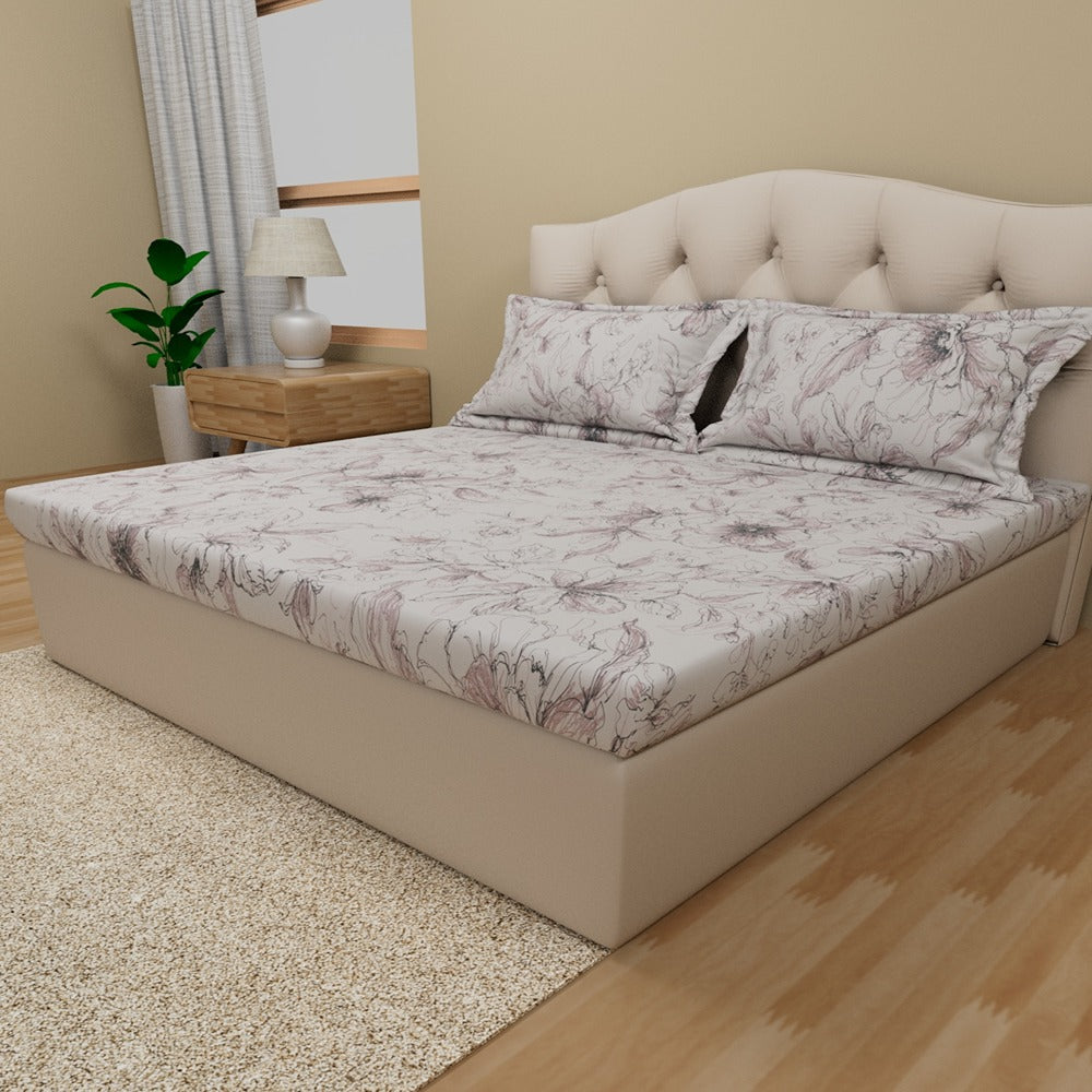 Himeya 180 TC 100% Cotton Percale Rotary Bouquet Of Flowers - King Bedsheet Set (Cinder Rose)