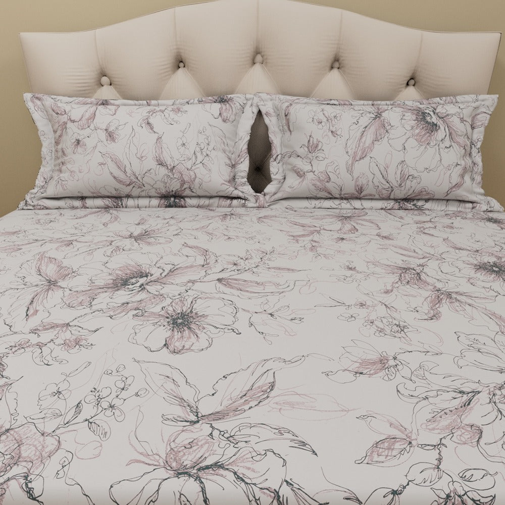 Himeya 180 TC 100% Cotton Percale Rotary Bouquet Of Flowers - King Bedsheet Set (Cinder Rose)