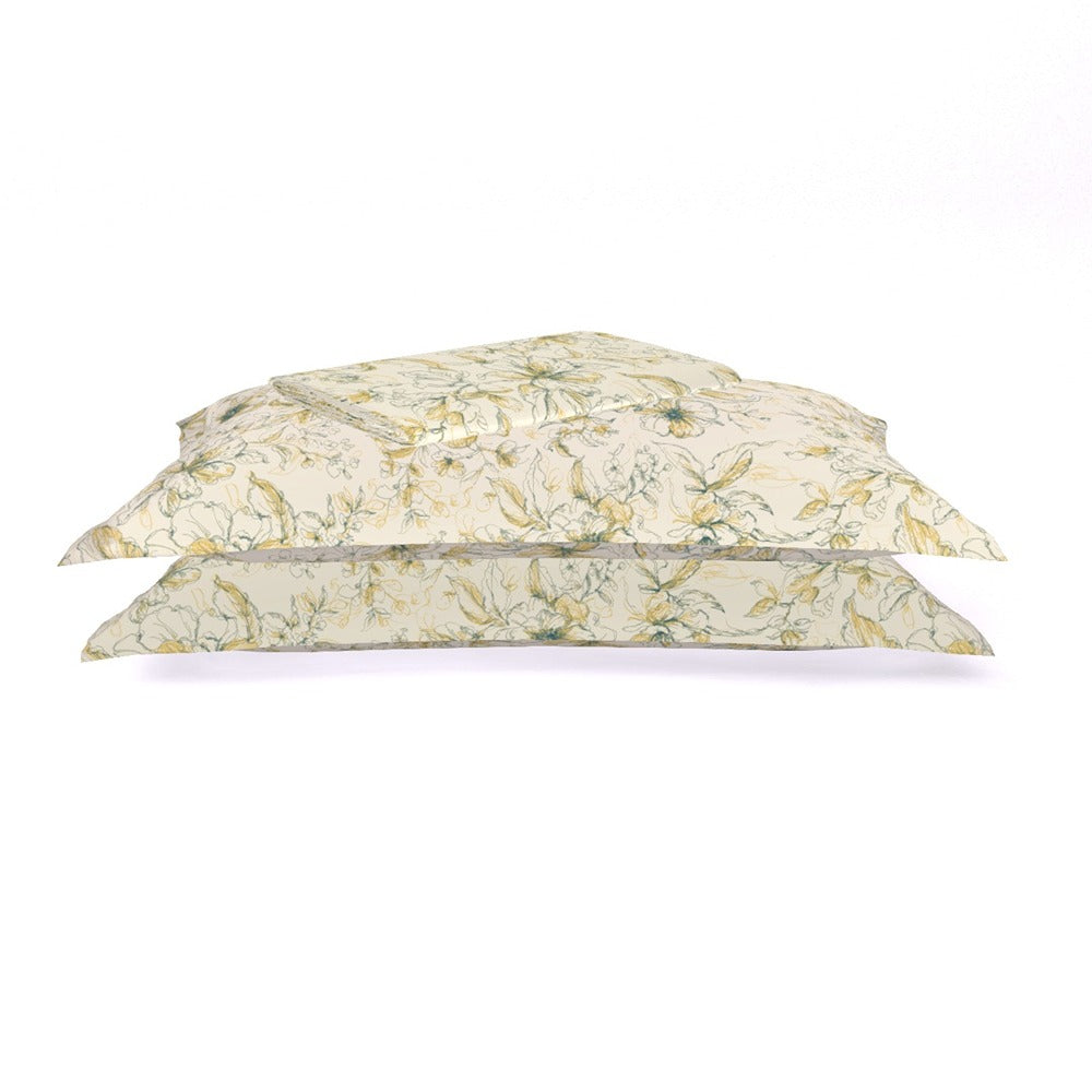 Himeya 180 TC 100% Cotton Percale Rotary Bouquet Of Flowers - King Bedsheet Set (Yellow Fern)