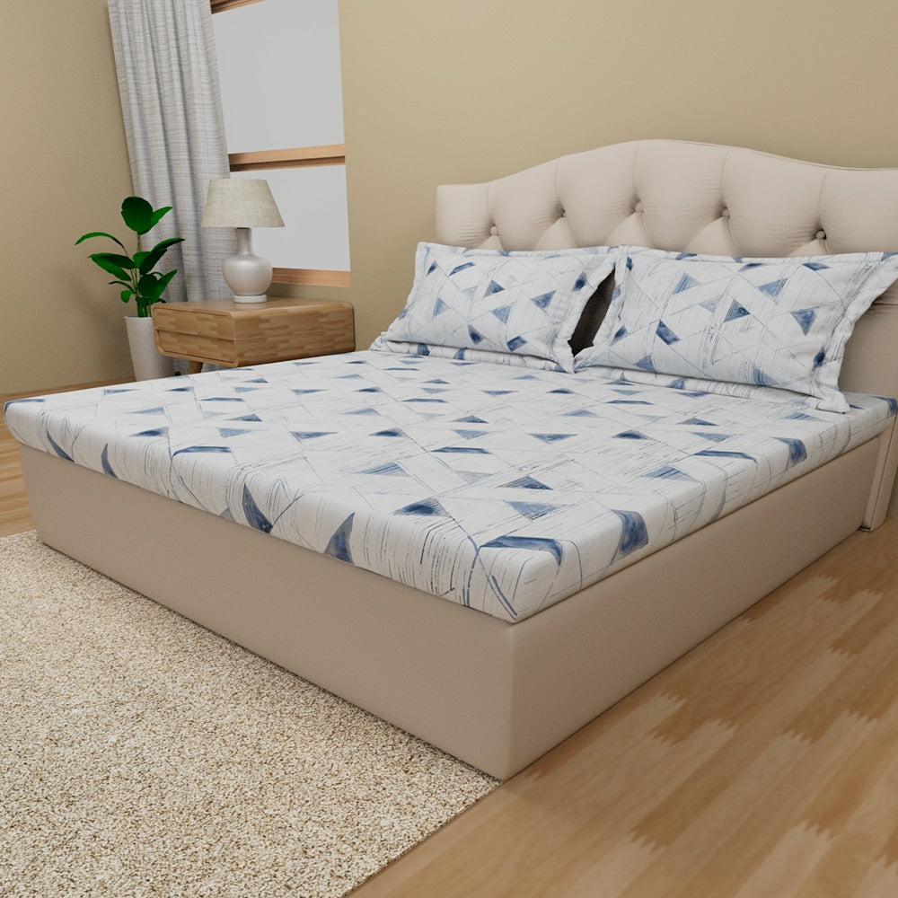 Himeya 180 TC 100% Cotton Percale Rotary Triangle Crossing - King Bedsheet Set (Faded Indigo)