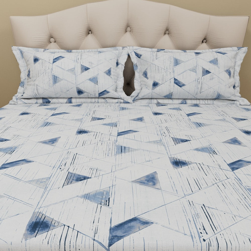 Himeya 180 TC 100% Cotton Percale Rotary Triangle Crossing - King Bedsheet Set (Faded Indigo)