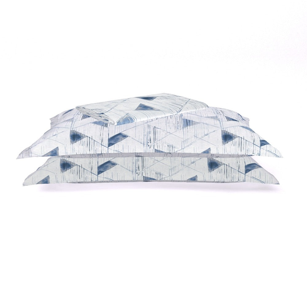 Himeya 180 TC 100% Cotton Percale Rotary Triangle Crossing - King Bedsheet Set (Faded Indigo)