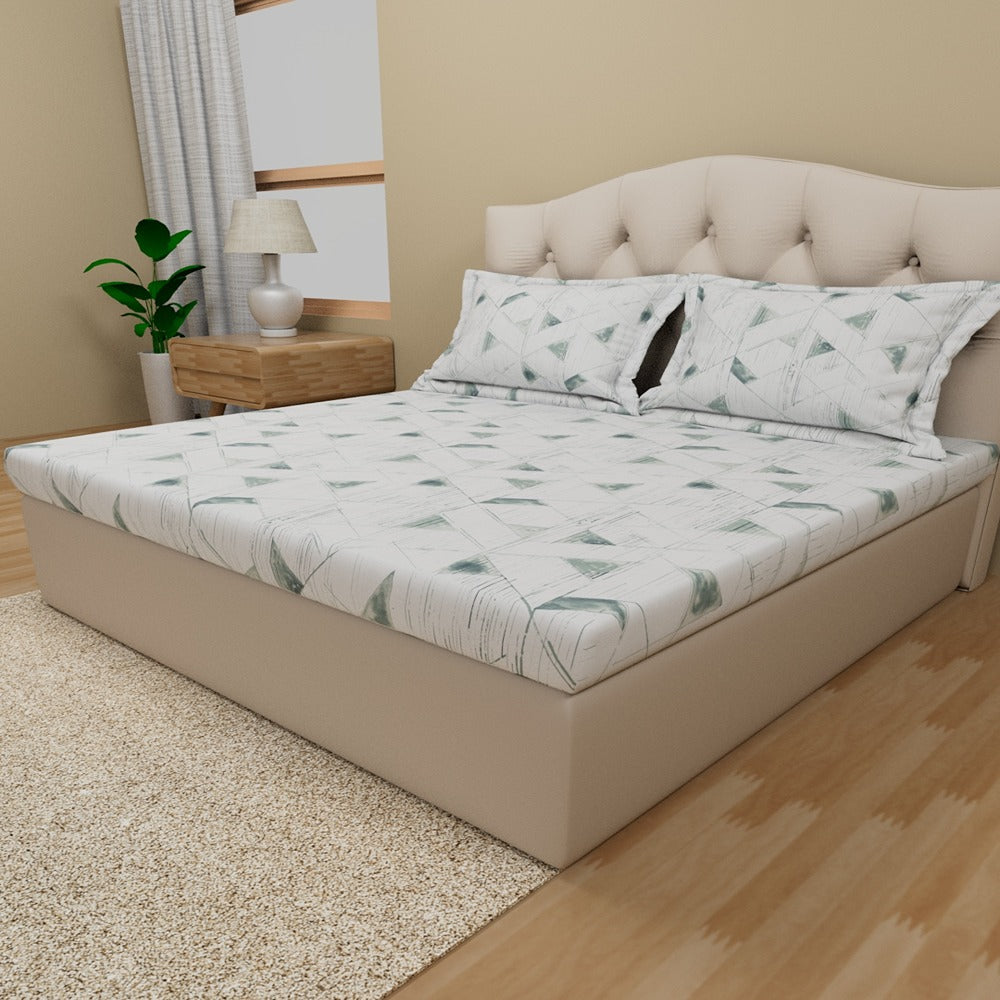 Himeya 180 TC 100% Cotton Percale Rotary Triangle Crossing - King Bedsheet Set (Faded Mint)