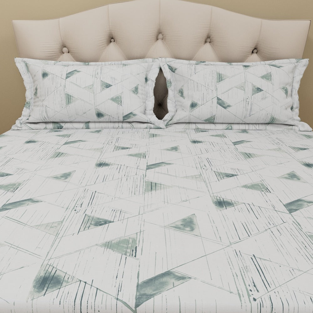 Himeya 180 TC 100% Cotton Percale Rotary Triangle Crossing - King Bedsheet Set (Faded Mint)