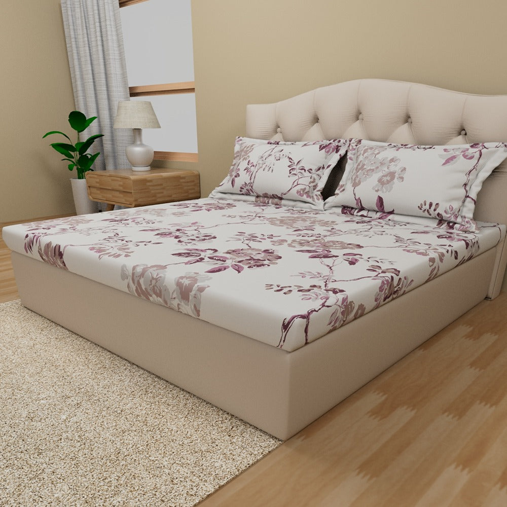 Himeya 180 TC 100% Cotton Percale Rotary Chin-Chintz - King Bedsheet Set (Pink Orchid)