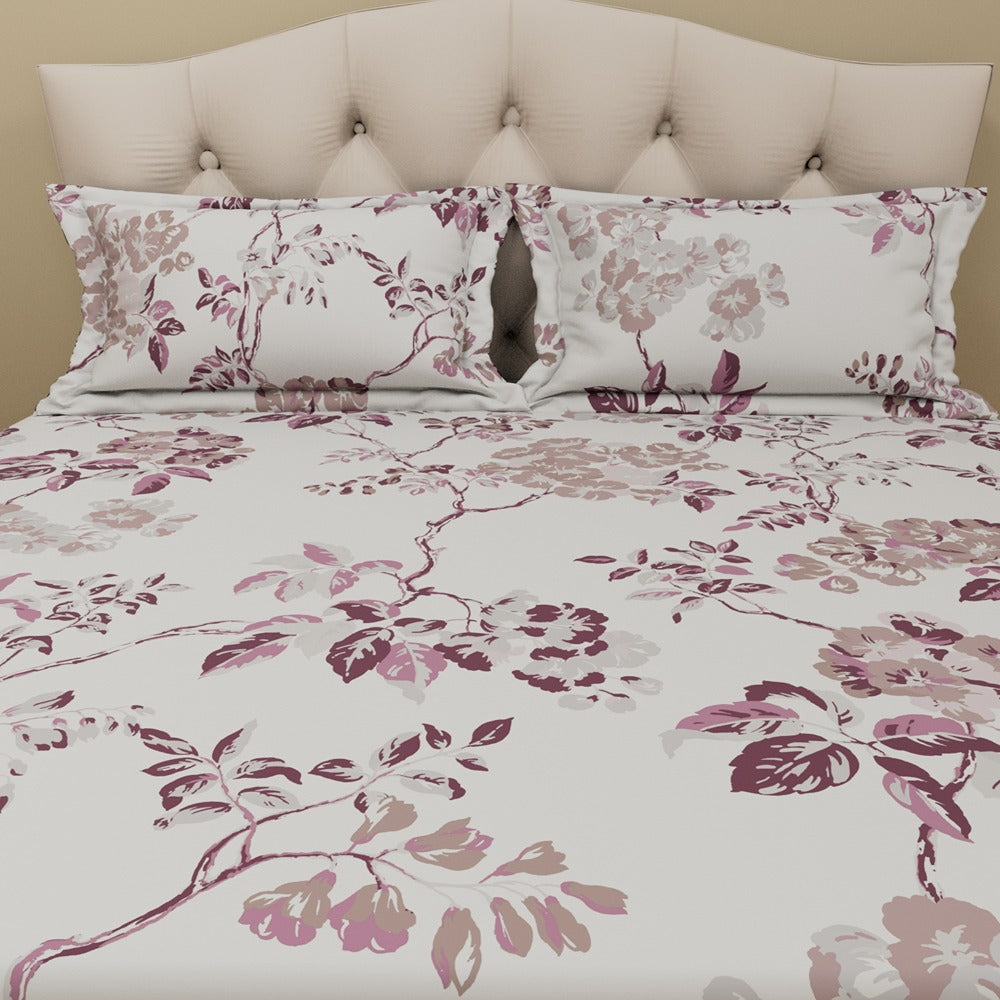 Himeya 180 TC 100% Cotton Percale Rotary Chin-Chintz - King Bedsheet Set (Pink Orchid)