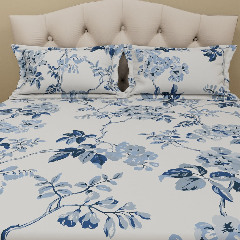 Himeya 180 TC 100% Cotton Percale Rotary Chin-Chintz - King Bedsheet Set (Indigo Orchid)