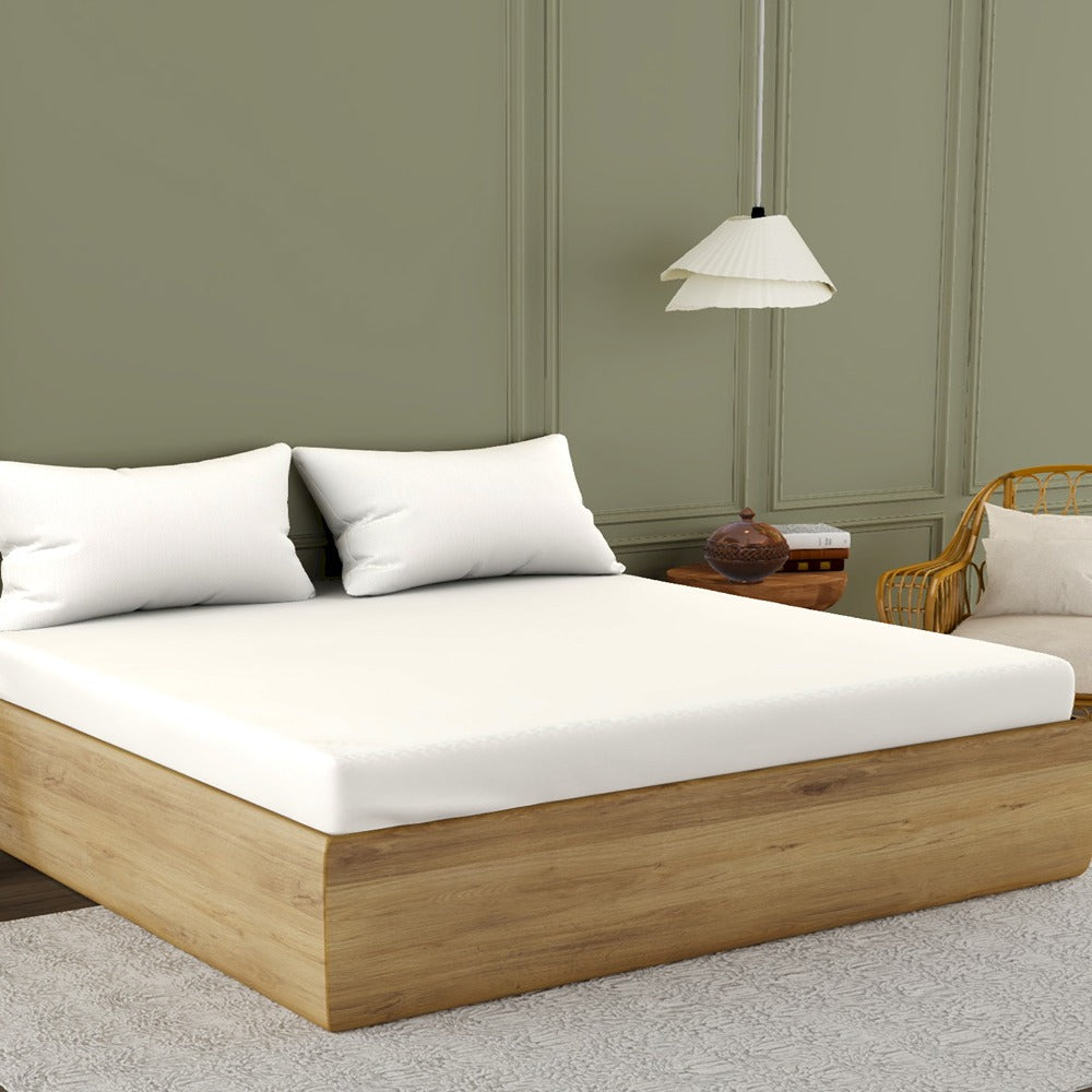 Himeya 300 TC 100% Cotton Sateen Solid Gold Solid - King Bedsheet Set (Moon White)