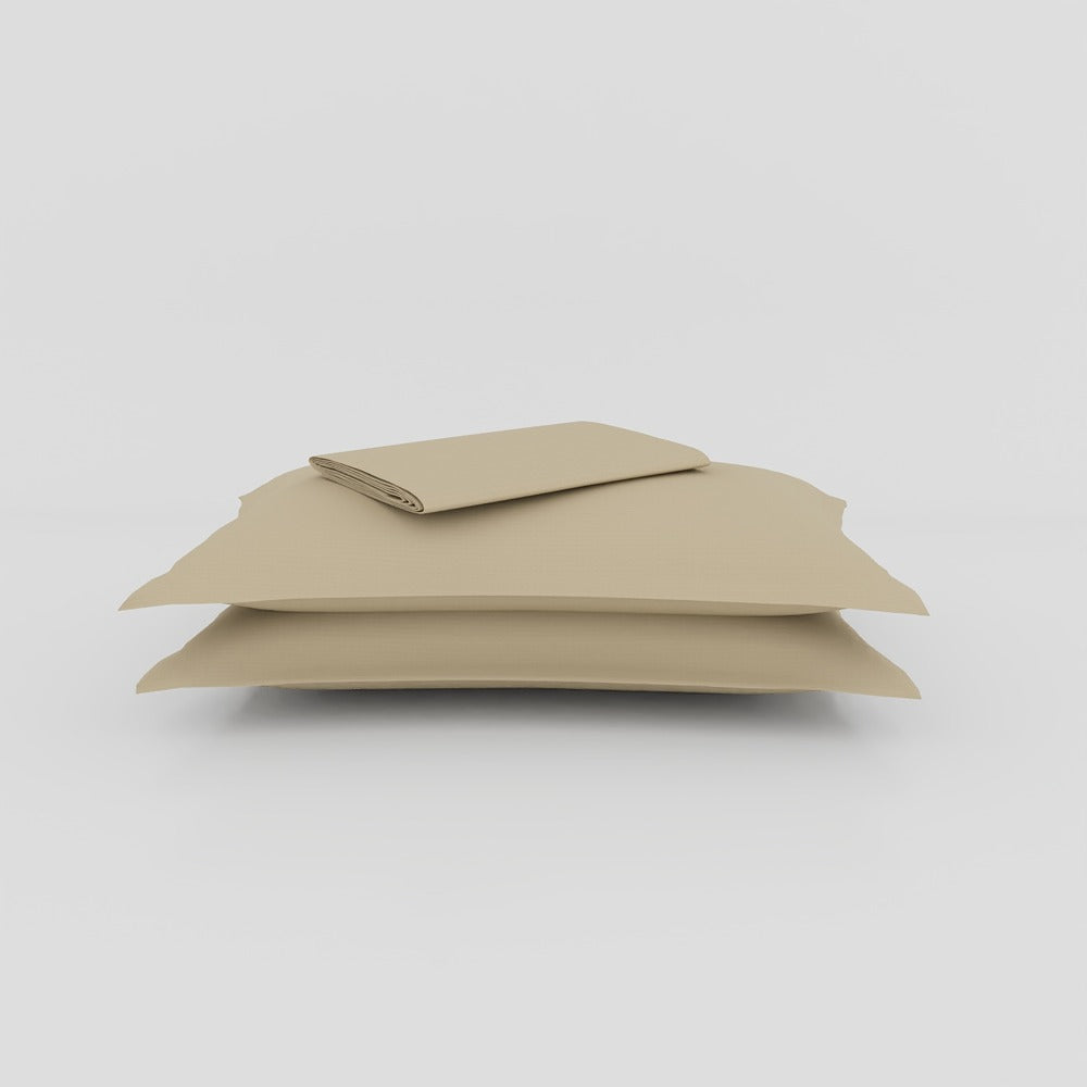 Himeya 300 TC 100% Cotton Sateen Solid Gold Solid - King Bedsheet Set (Light Sand)