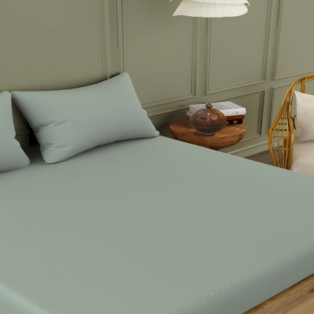 Himeya 300 TC 100% Cotton Sateen Solid Gold Solid - King Bedsheet Set (Desert Sage)