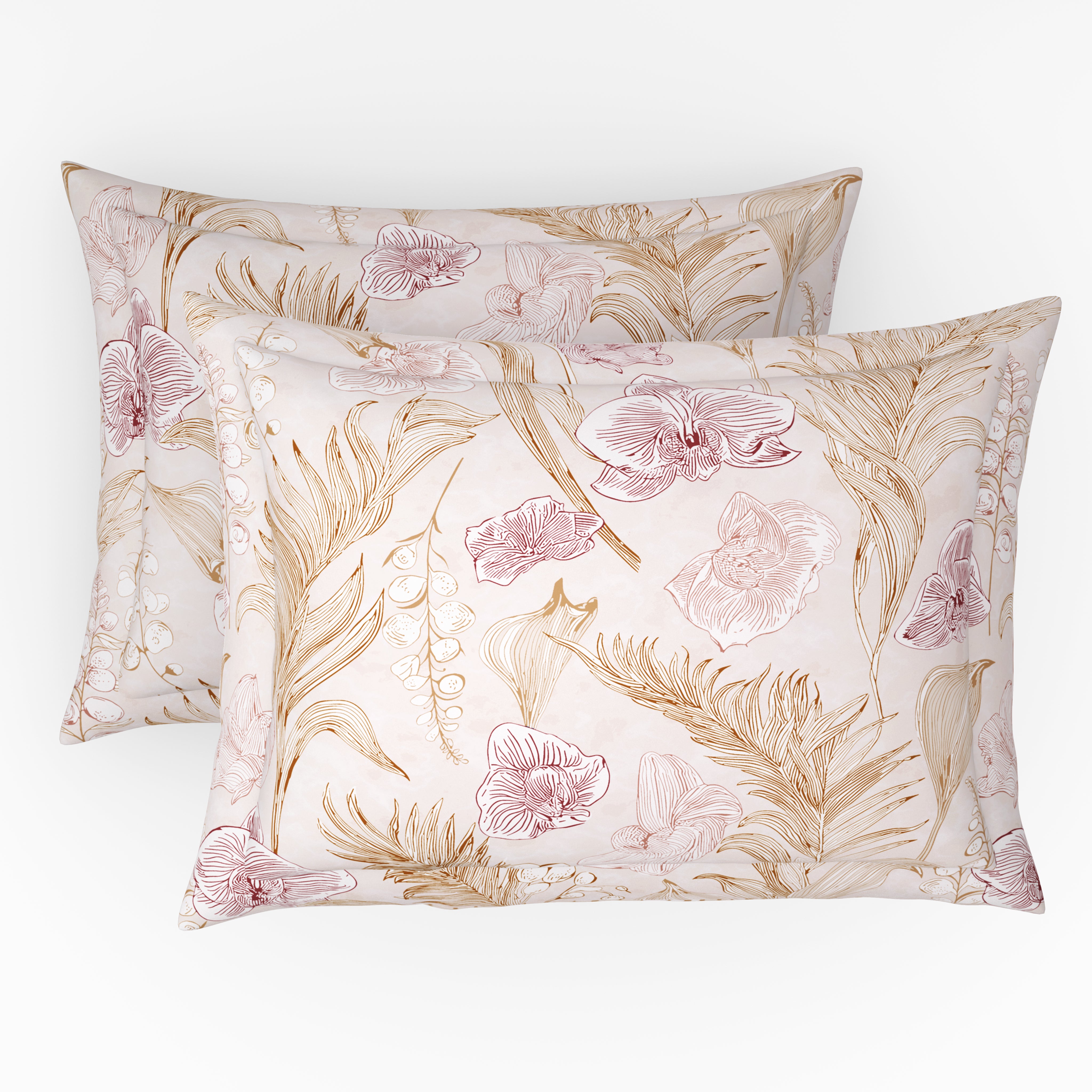 Comfort Collection, Tropical Garden | Printed King Bedsheet Set | 120 TC Cotton - Light Peach by Himeya