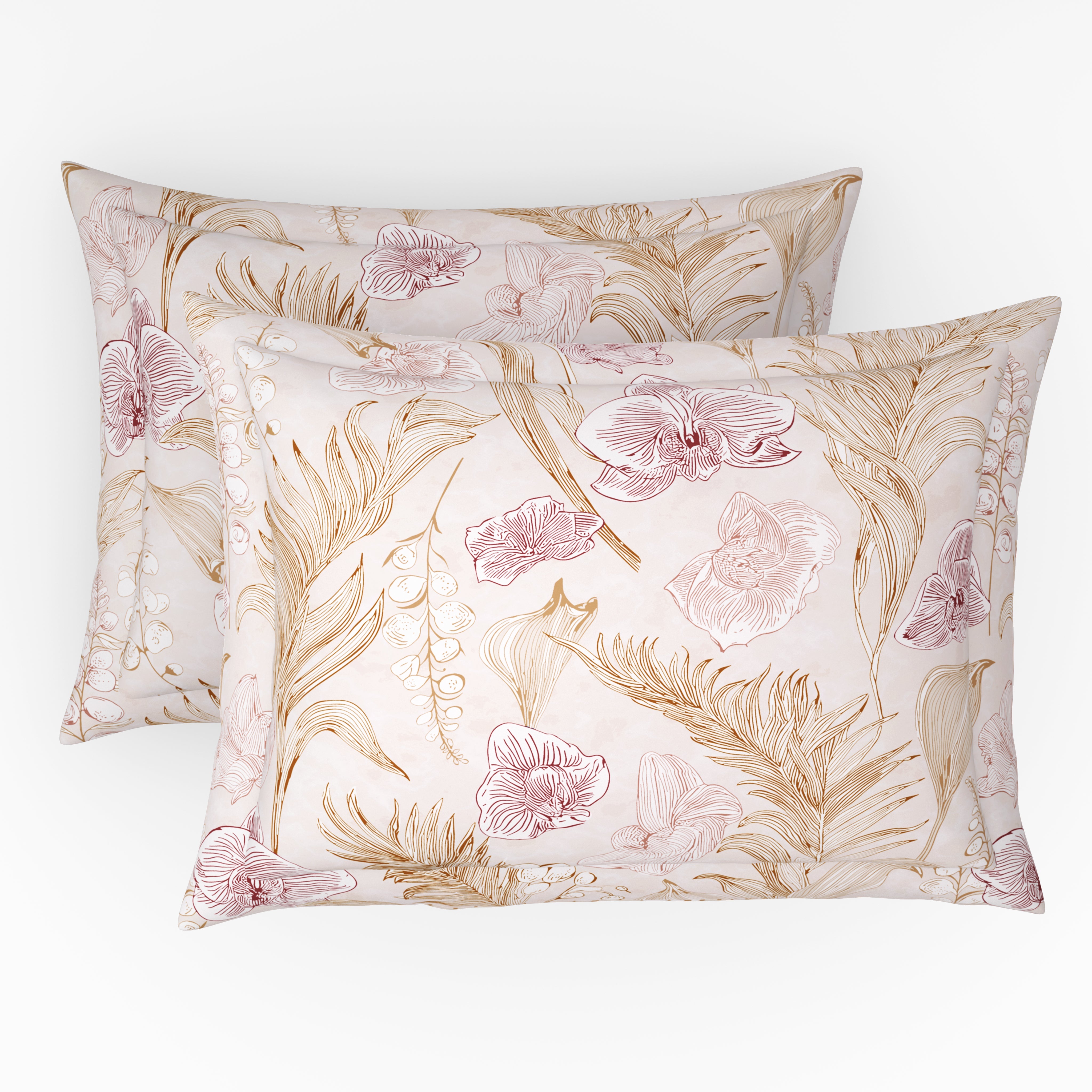 Comfort Collection, Tropical Garden | Printed Double Bedsheet Set | 120 TC Cotton - Light Peach by Himeya