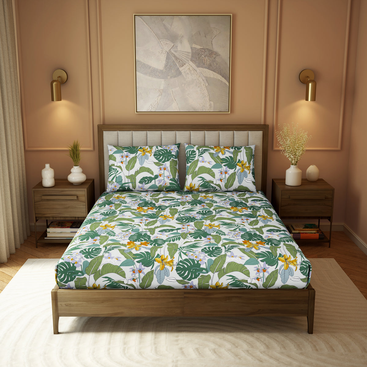 The Elite Collection | Printed King Bedsheet Set | 180 TC Cotton  | Pine Green by Himeya