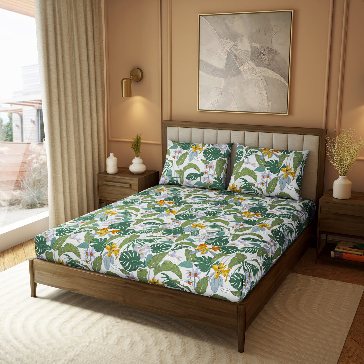 The Elite Collection | Printed King Bedsheet Set | 180 TC Cotton  | Pine Green by Himeya