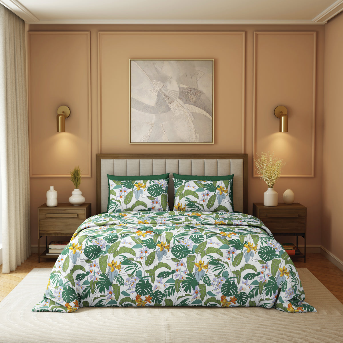 Elite Collection, Botanical Wonder | Double Comforter | 180 TC Cotton - Pine Green - by Himeya
