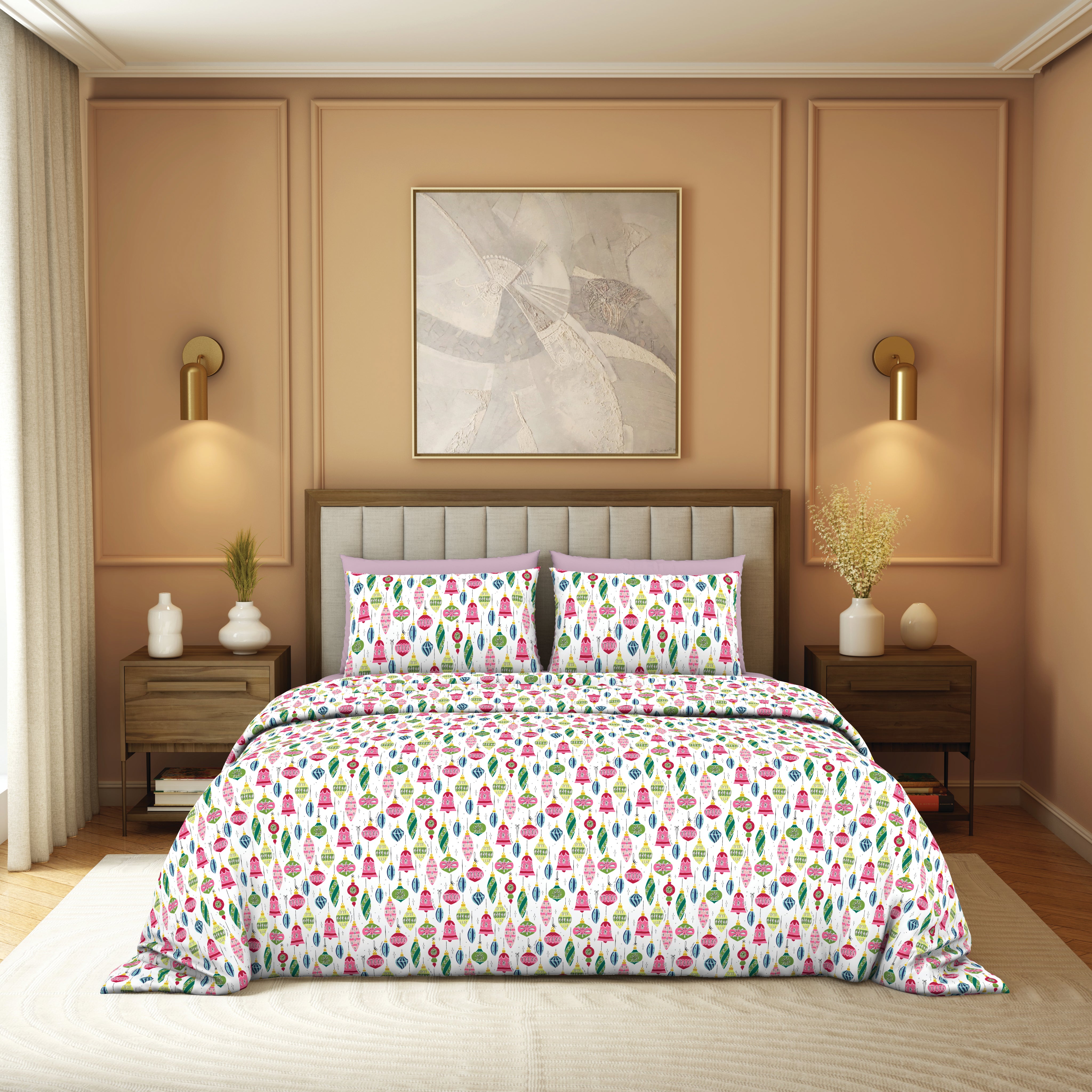 Himeya Elegant | Double Bedsheet Set | 190 TC Cotton - Ornaments Holiday-Multi