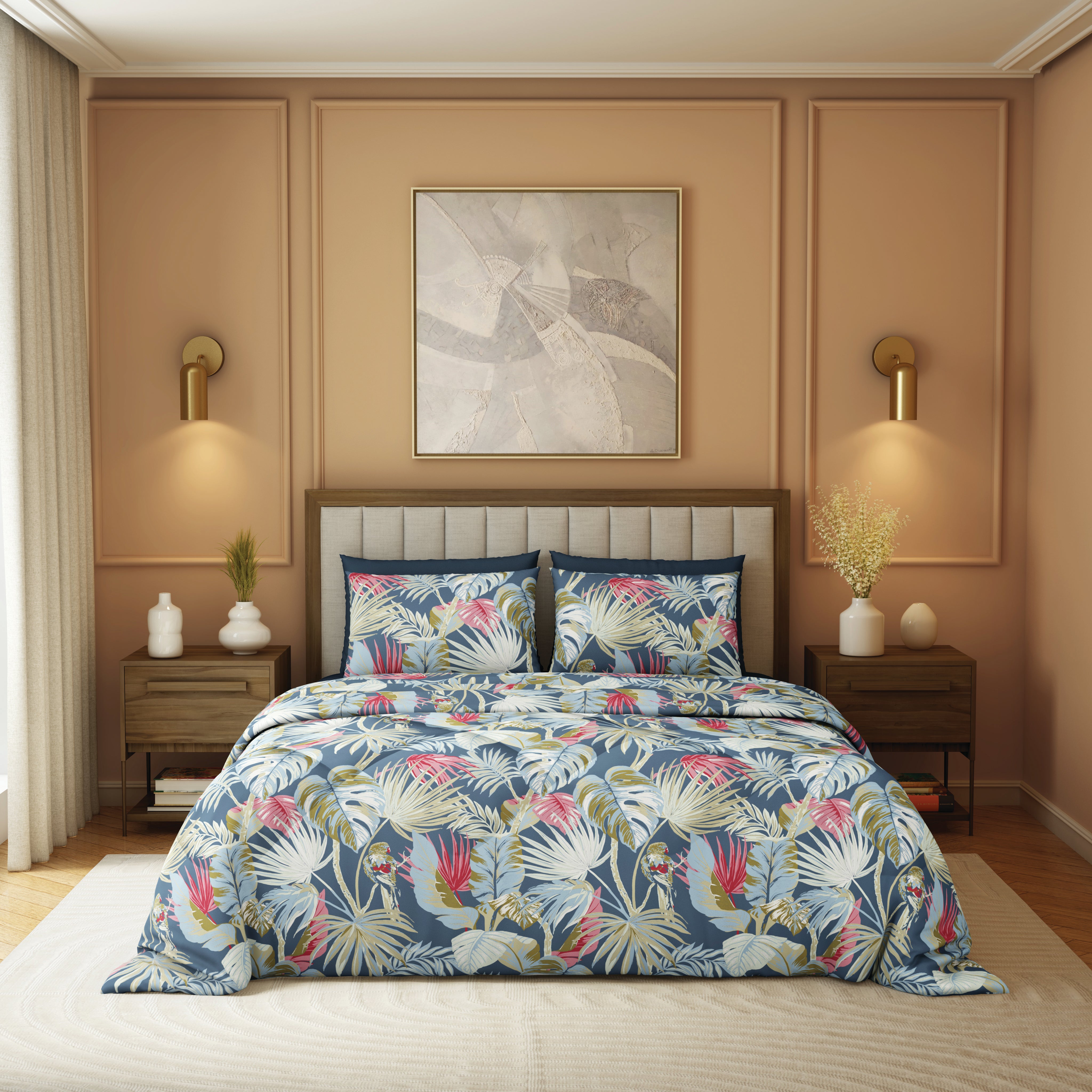 Elite Collection, Botanical Wonder | Double Comforter | 180 TC Cotton - Paradise Blue - by Himeya