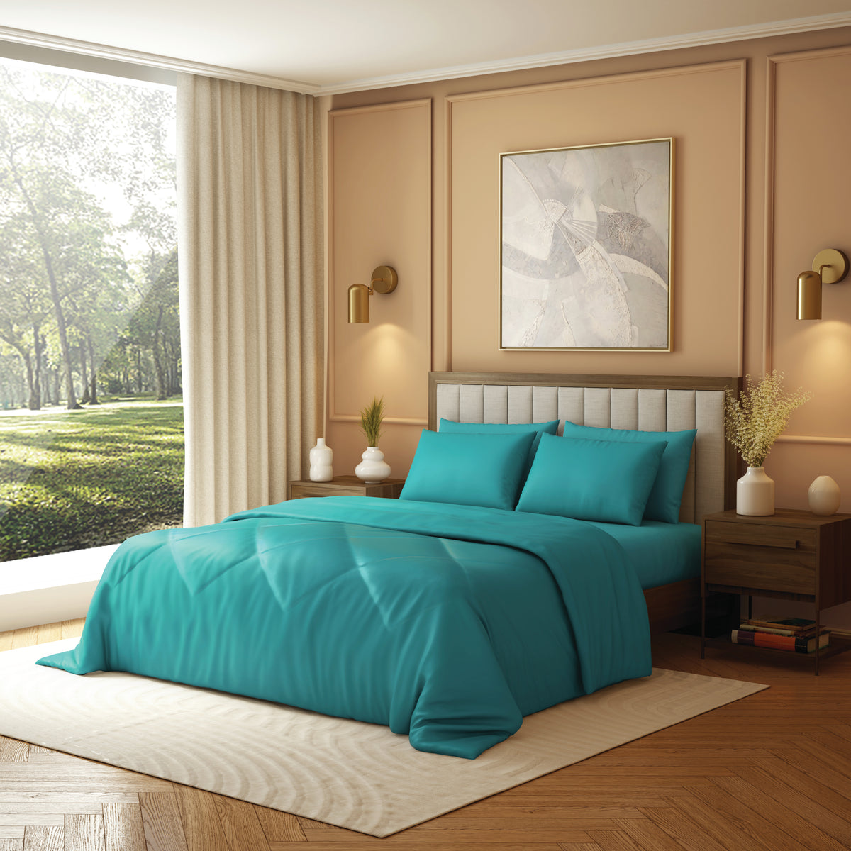 Elite Collection, Elements | Double Comforter | 190 TC Cotton - Peacock Teal - by Himeya