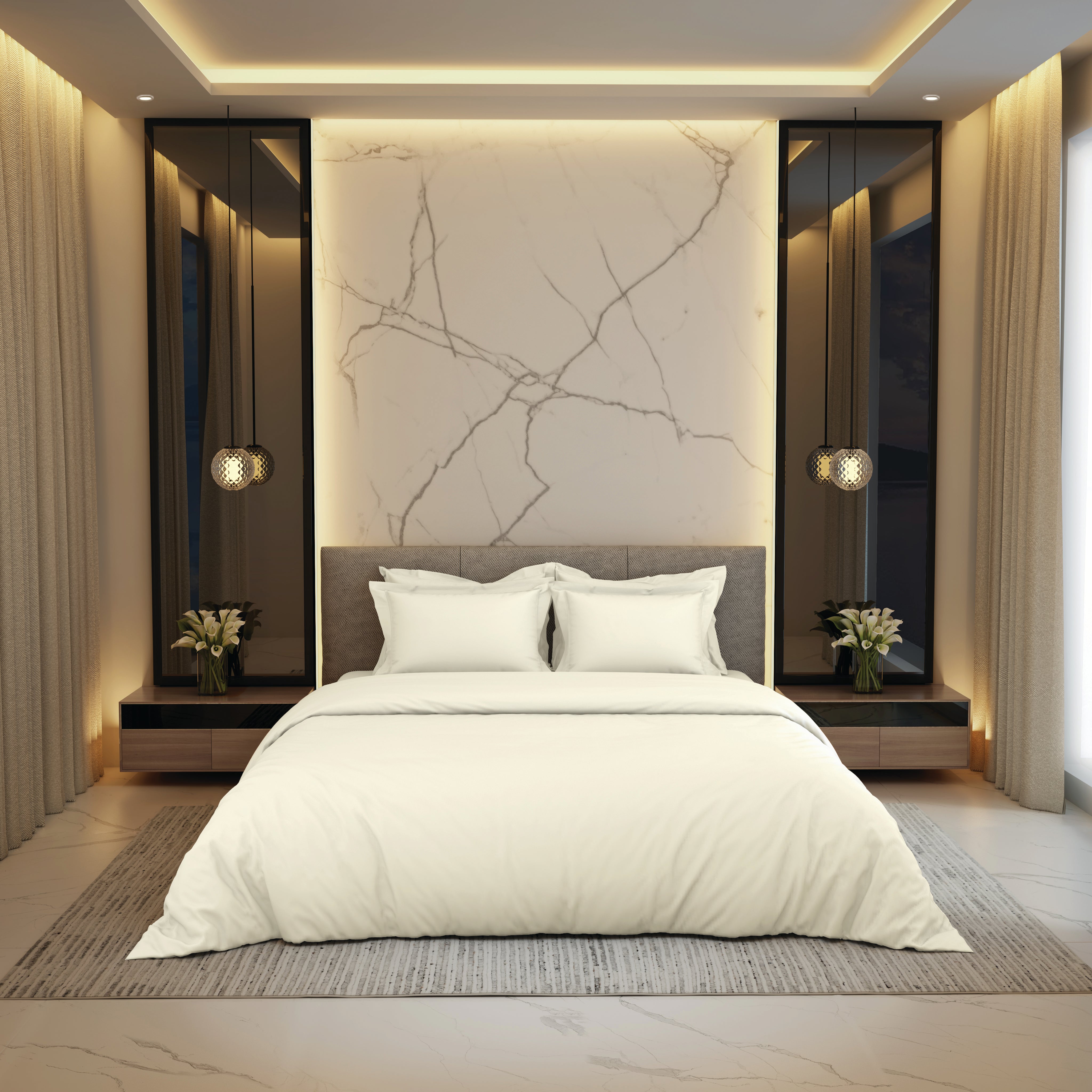 Gold Collection, Impression | Printed King Bedsheet Set | 300 TC Cotton - Pearl Ivory by Himeya