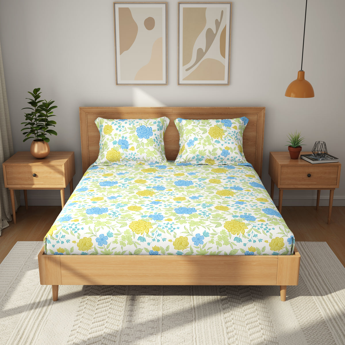 The Comfort Collection | Printed King Bedsheet Set | 120 TC Cotton | Leafy Green