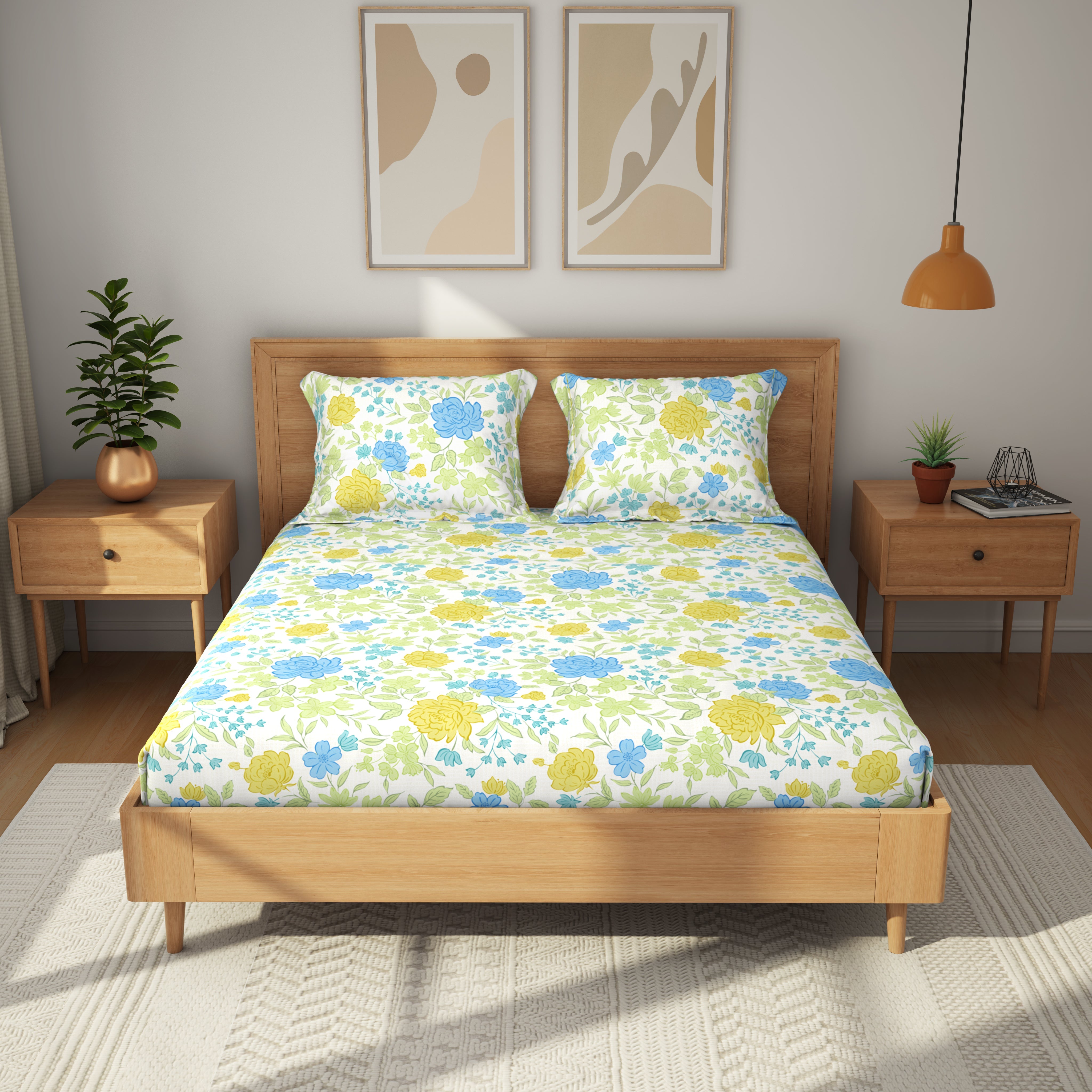 Comfort Collection, Tropical Garden | Printed Double Bedsheet Set | 120 TC Cotton - Leafy Green by Himeya