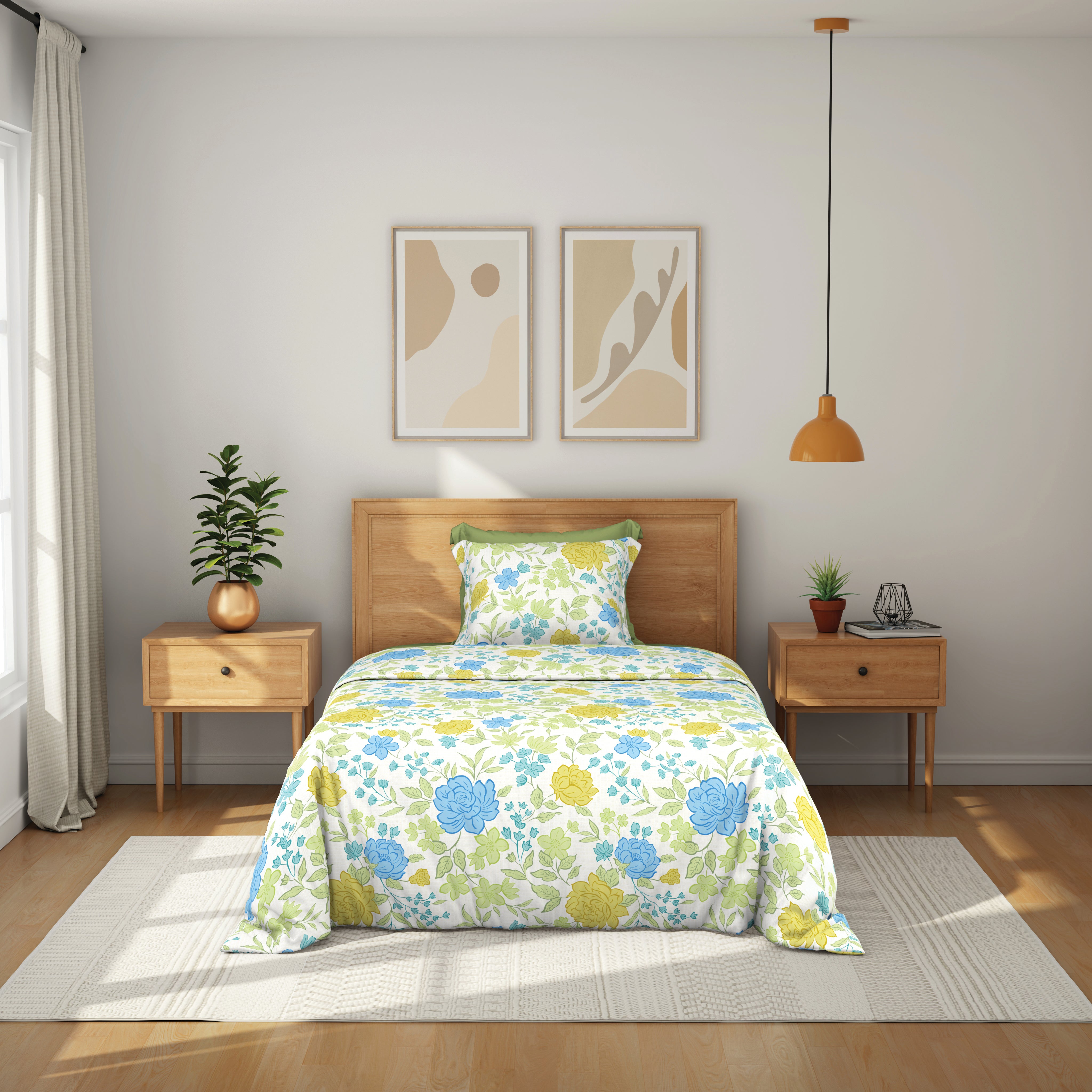 Comfort Collection, Tropical Garden | Single Bedsheet Set | 120 TC Cotton - Leafy Green - by Himeya