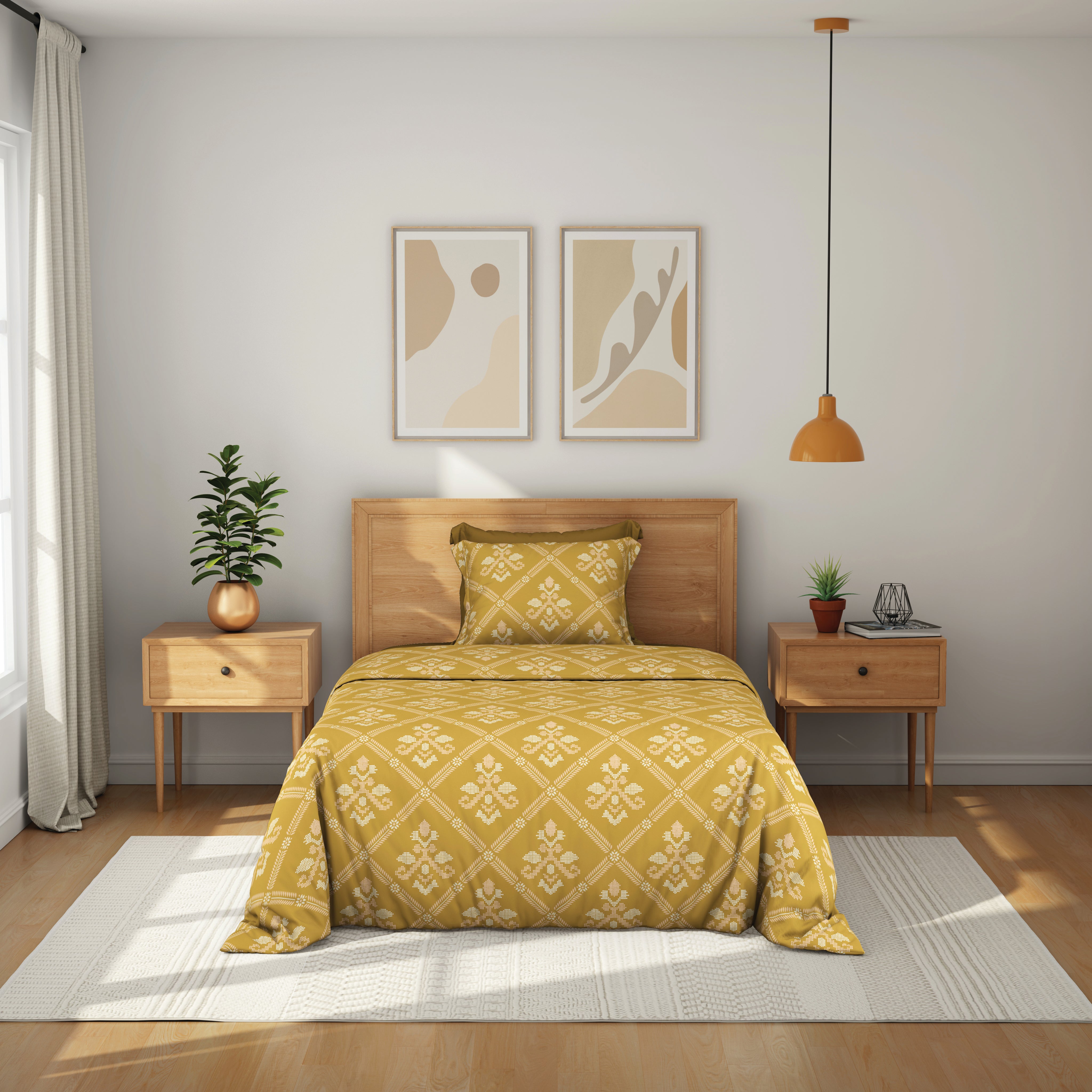Comfort Collection, Classic | Single Bedsheet Set | 144 TC Cotton - Turmeric Yellow - by Himeya
