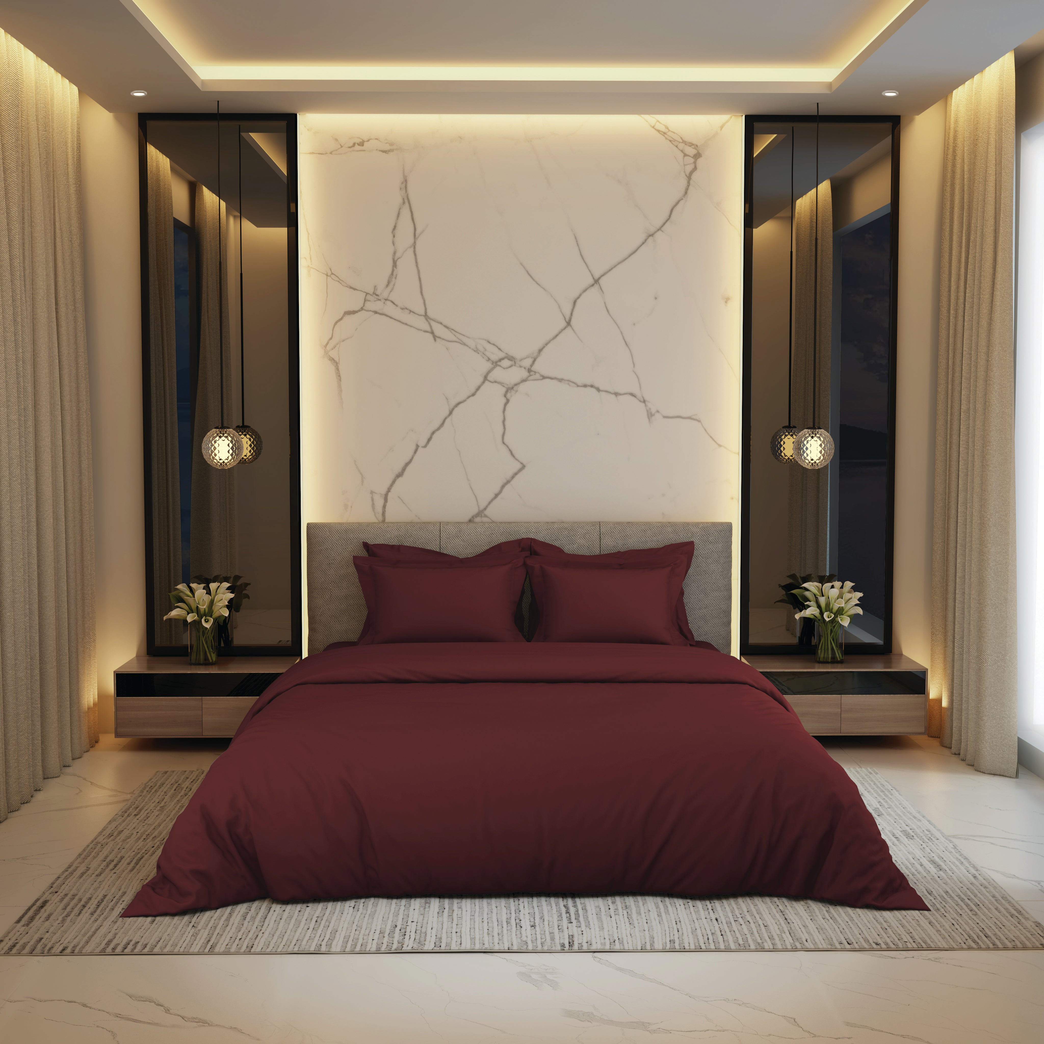 Gold Collection, Impression | Printed King Bedsheet Set | 300 TC Cotton - Red Garnet by Himeya