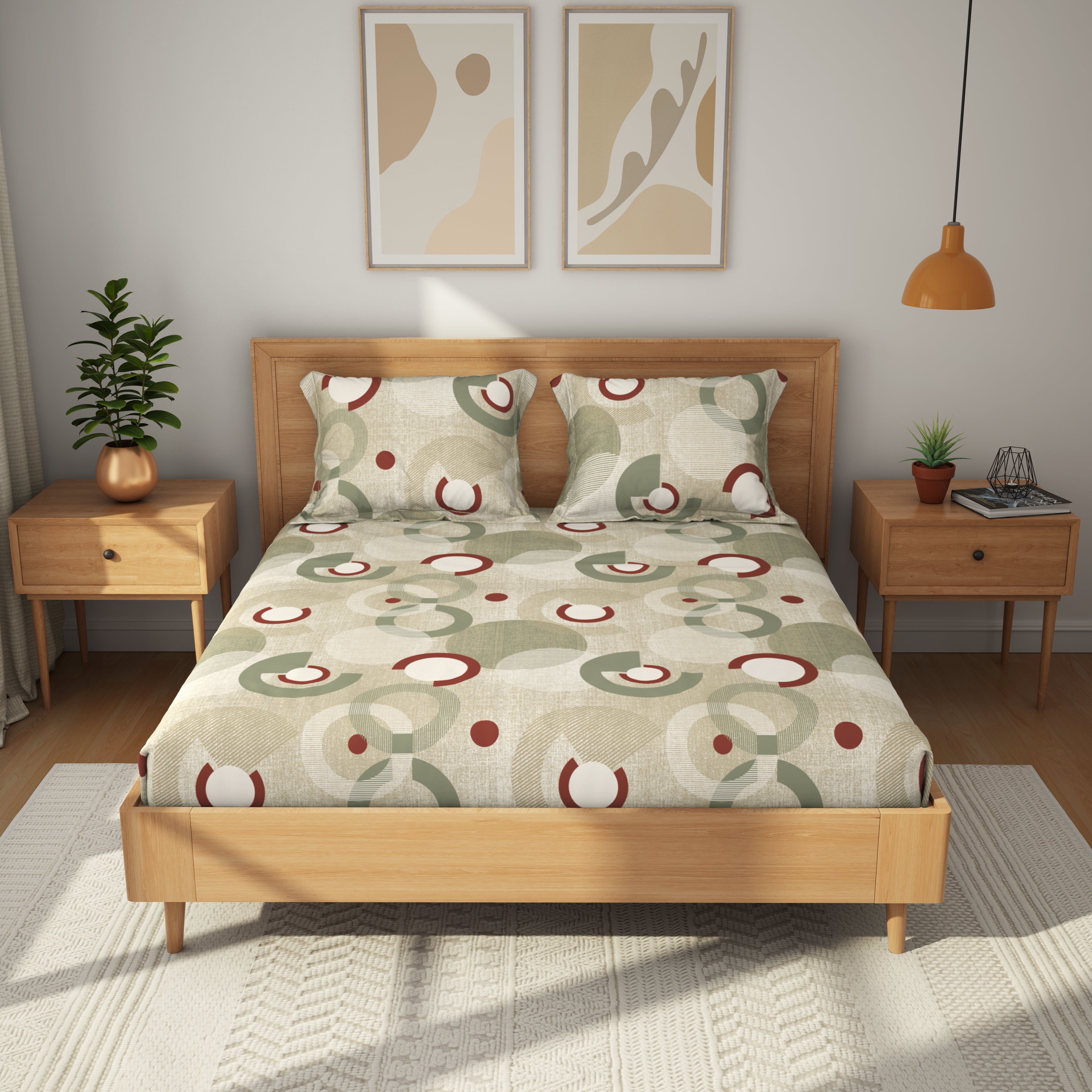 Comfort Collection, Bold & Beyond | Printed King Bedsheet Set | 120 TC Cotton - Dusty Olive by Himeya