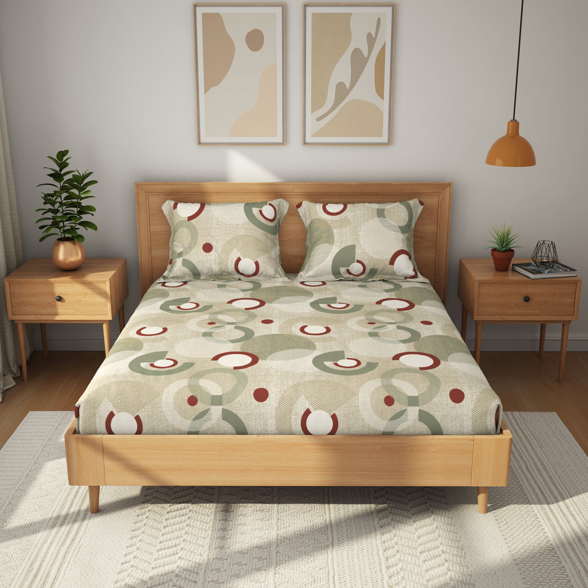 The Comfort Collection | Printed King Bedsheet Set | 120 TC Cotton | Dusty Olive