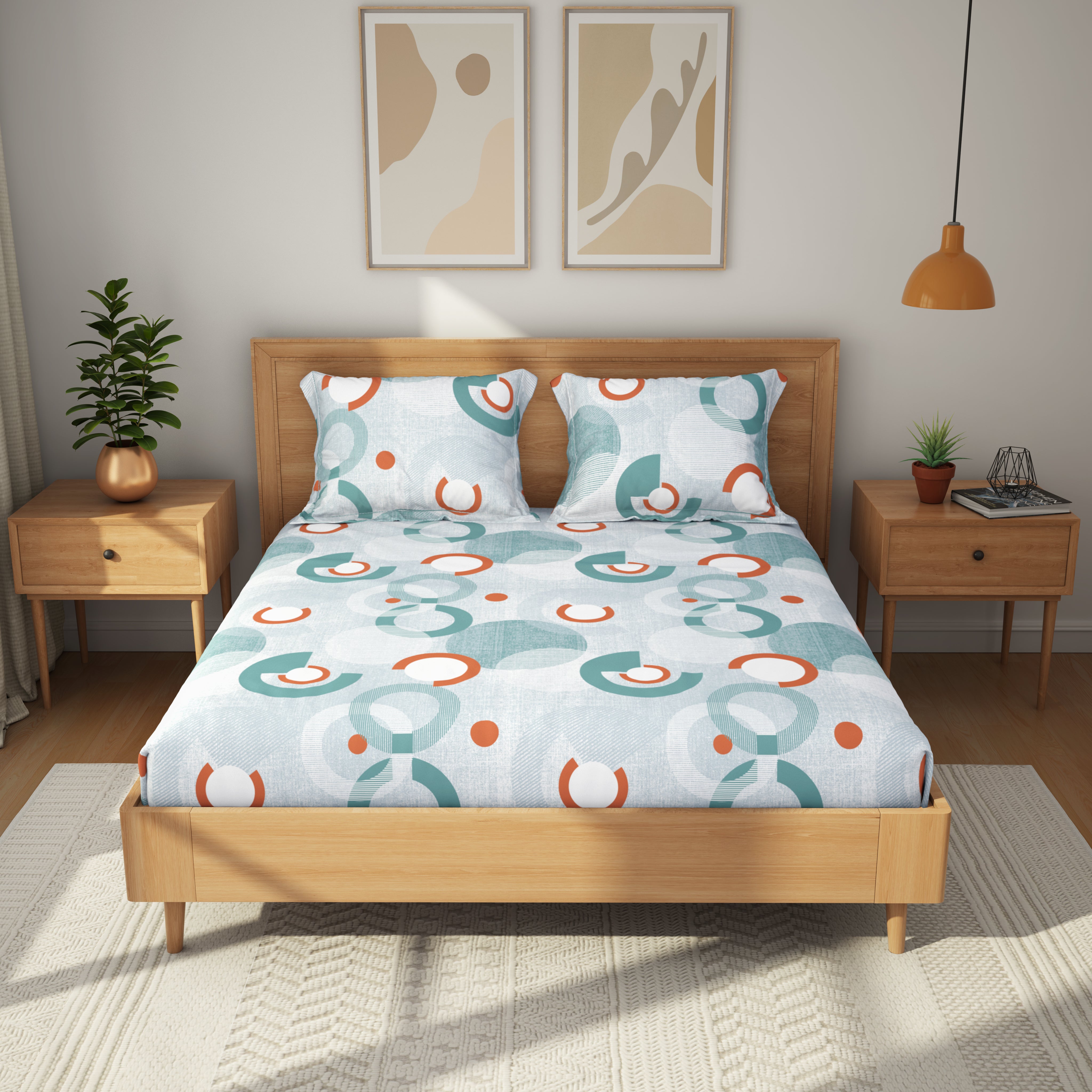 Comfort Collection, Bold & Beyond | Printed King Bedsheet Set | 120 TC Cotton - Mint Blue by Himeya
