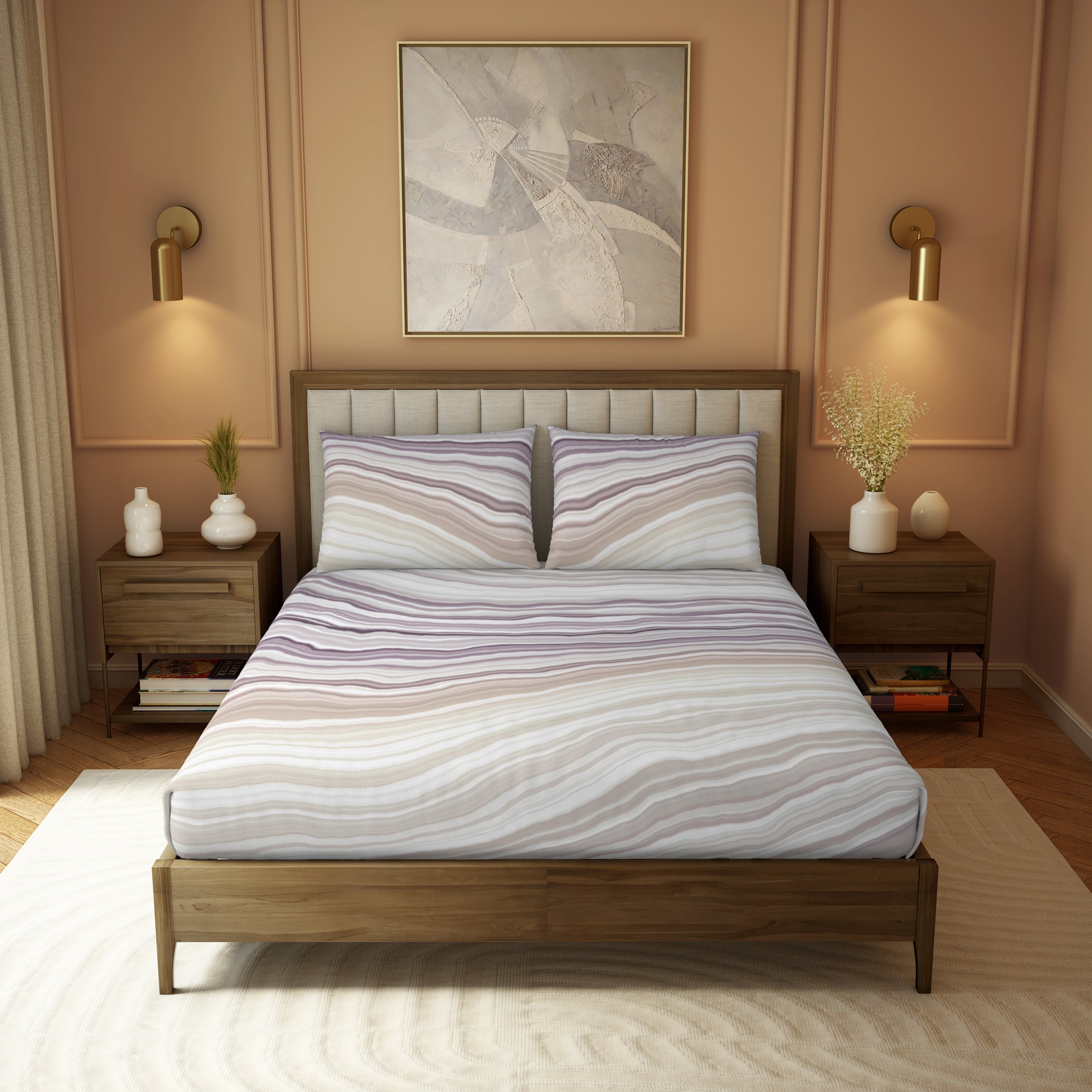 The Gifting Collection | King Bedsheet Set | 210 TC Cotton | Mauve Beige