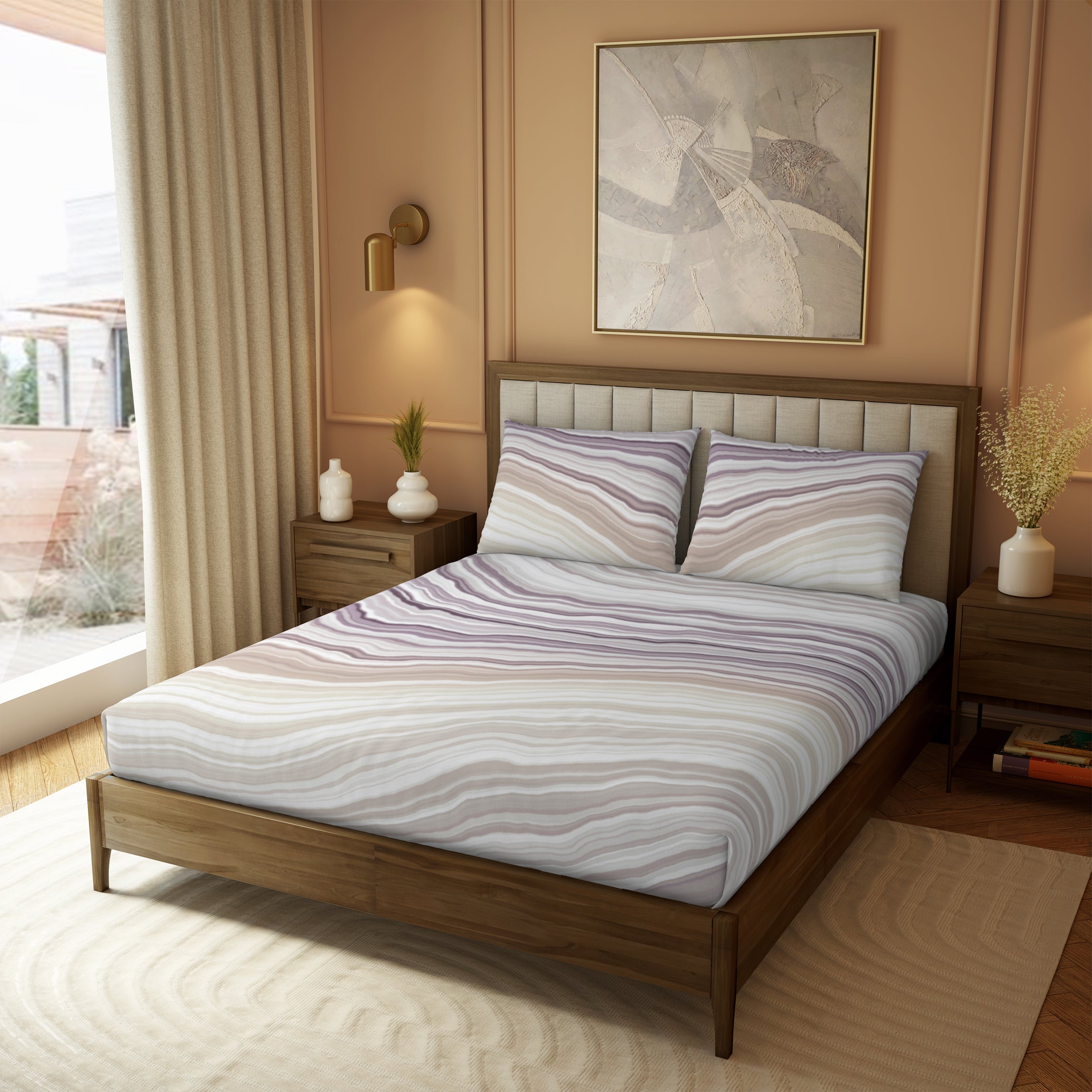 The Gifting Collection | King Bedsheet Set | 210 TC Cotton | Mauve Beige