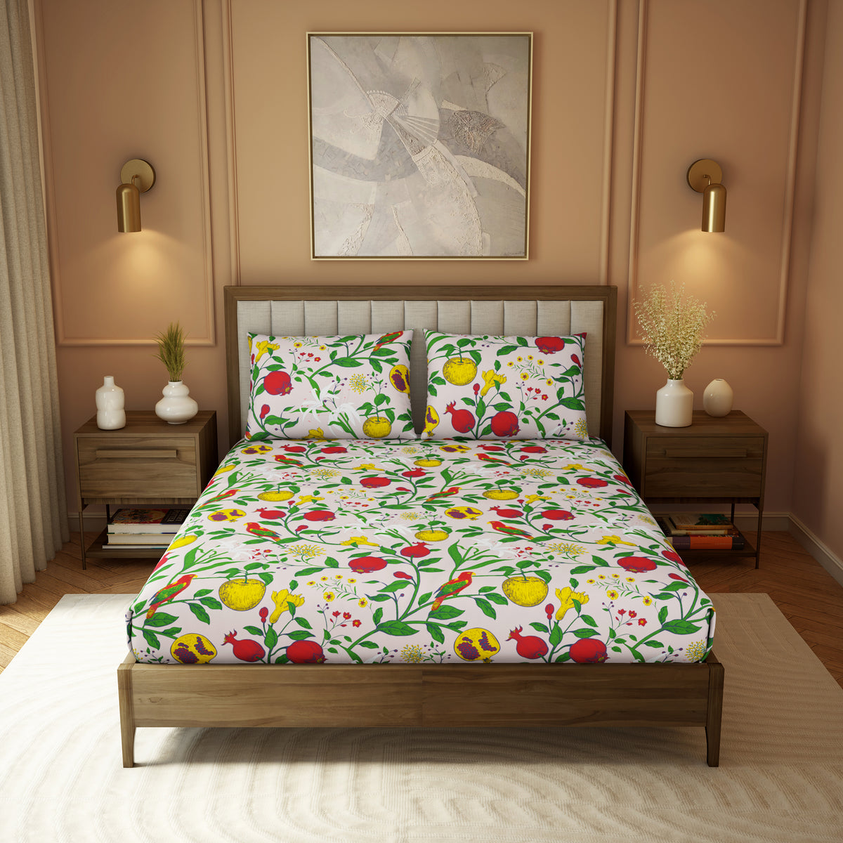 The Elite Collection | Printed King Bedsheet Set | 180 TC Cotton  | Carmine Red by Himeya