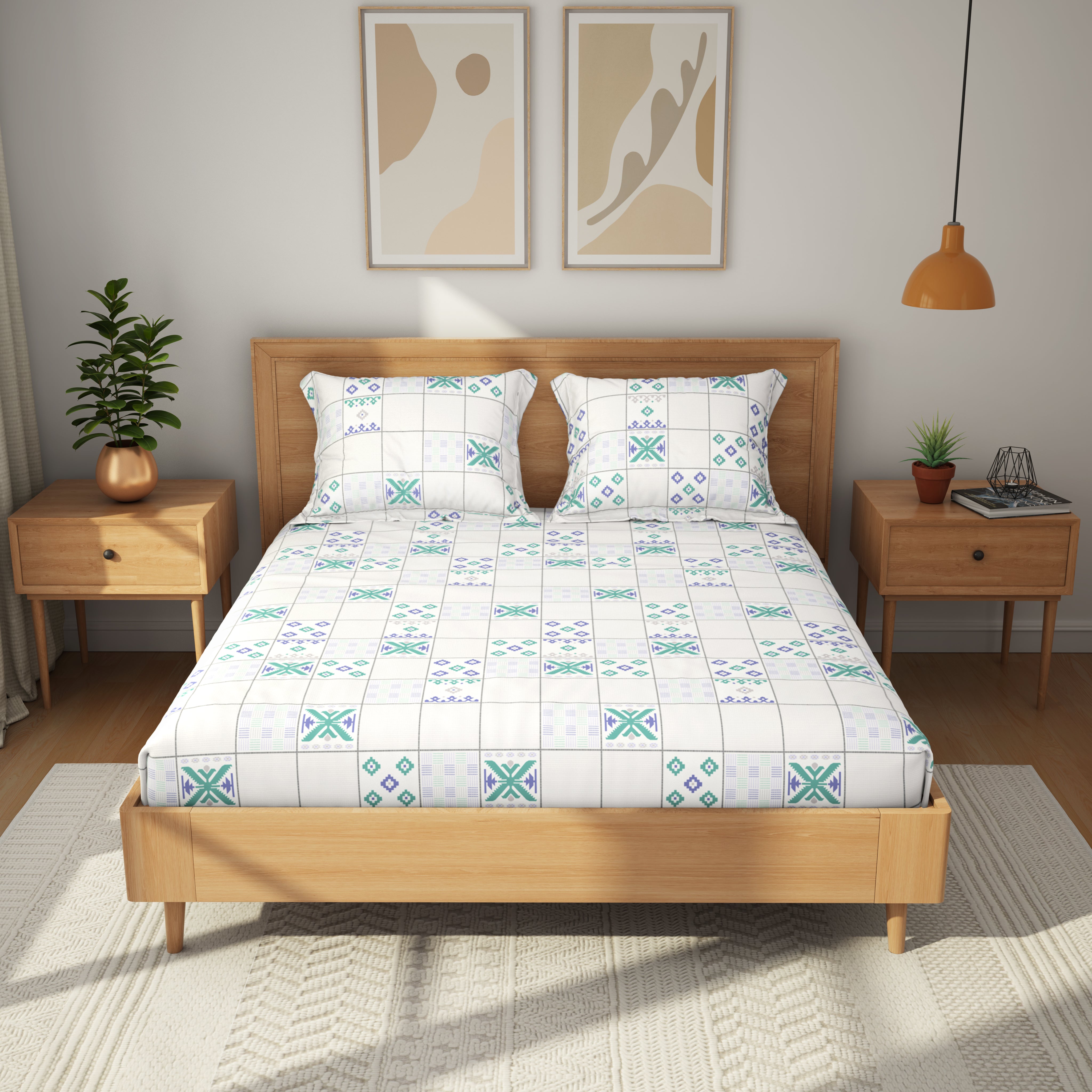 Comfort Collection, Classic | Printed King Bedsheet Set | 144 TC Cotton - Lavender Grey by Himeya