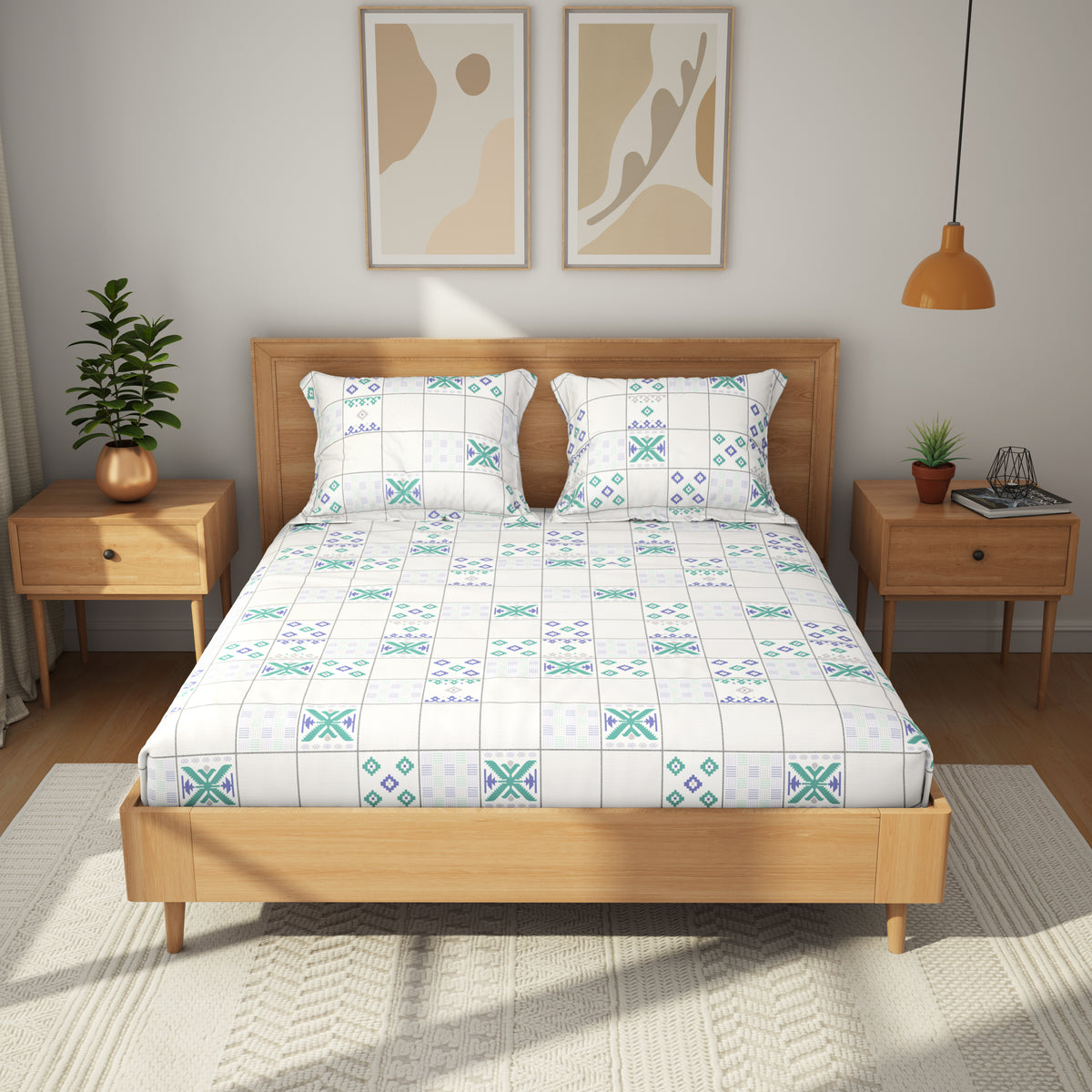 The Comfort Collection | Printed King Bedsheet Set | 144 TC Cotton | Lavender Grey
