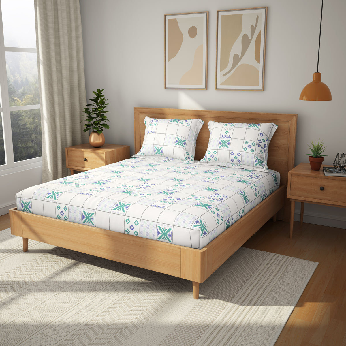 The Comfort Collection | Printed King Bedsheet Set | 144 TC Cotton | Lavender Grey